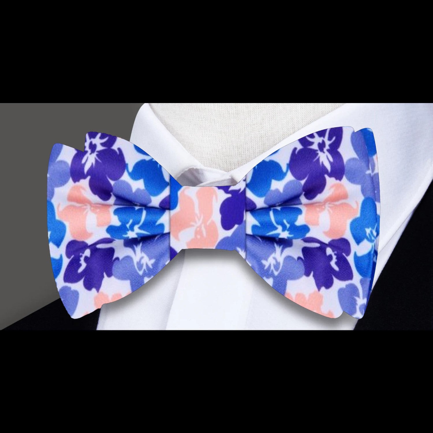 White Blue Purple Coral Hibiscus Floral Bow Tie