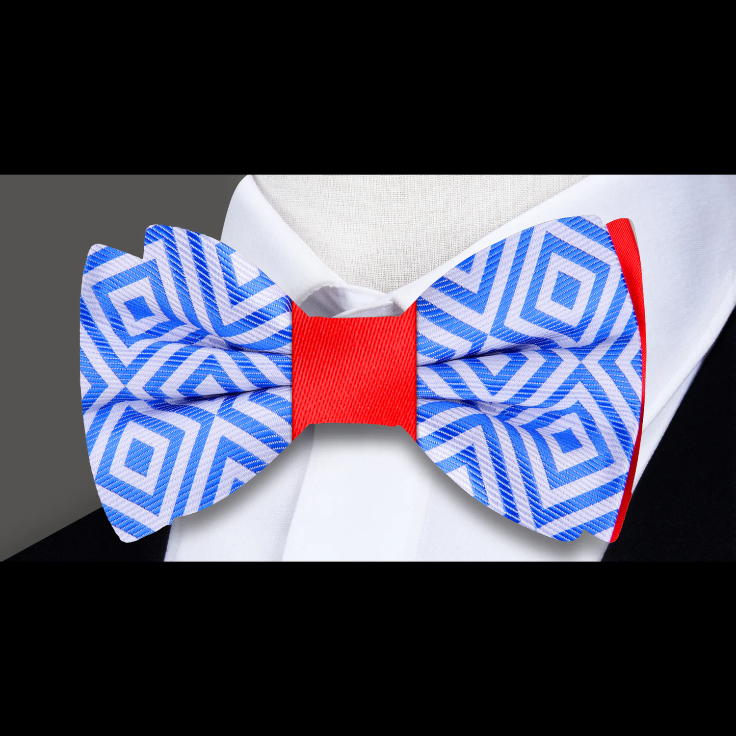 Blue, Red, White Geometric Bow Tie