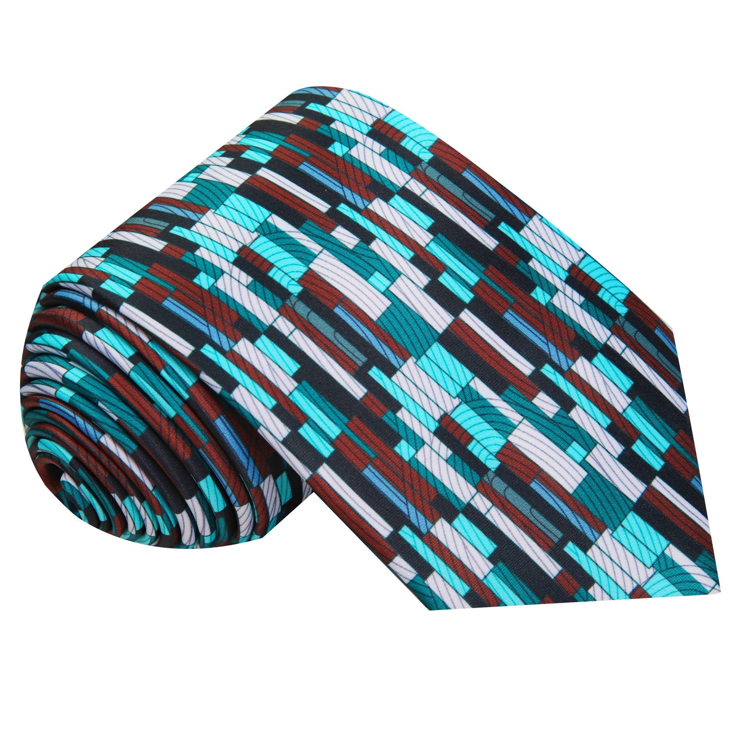 Rolled Up: Light Blue, White, Deep Red Abstract Tie