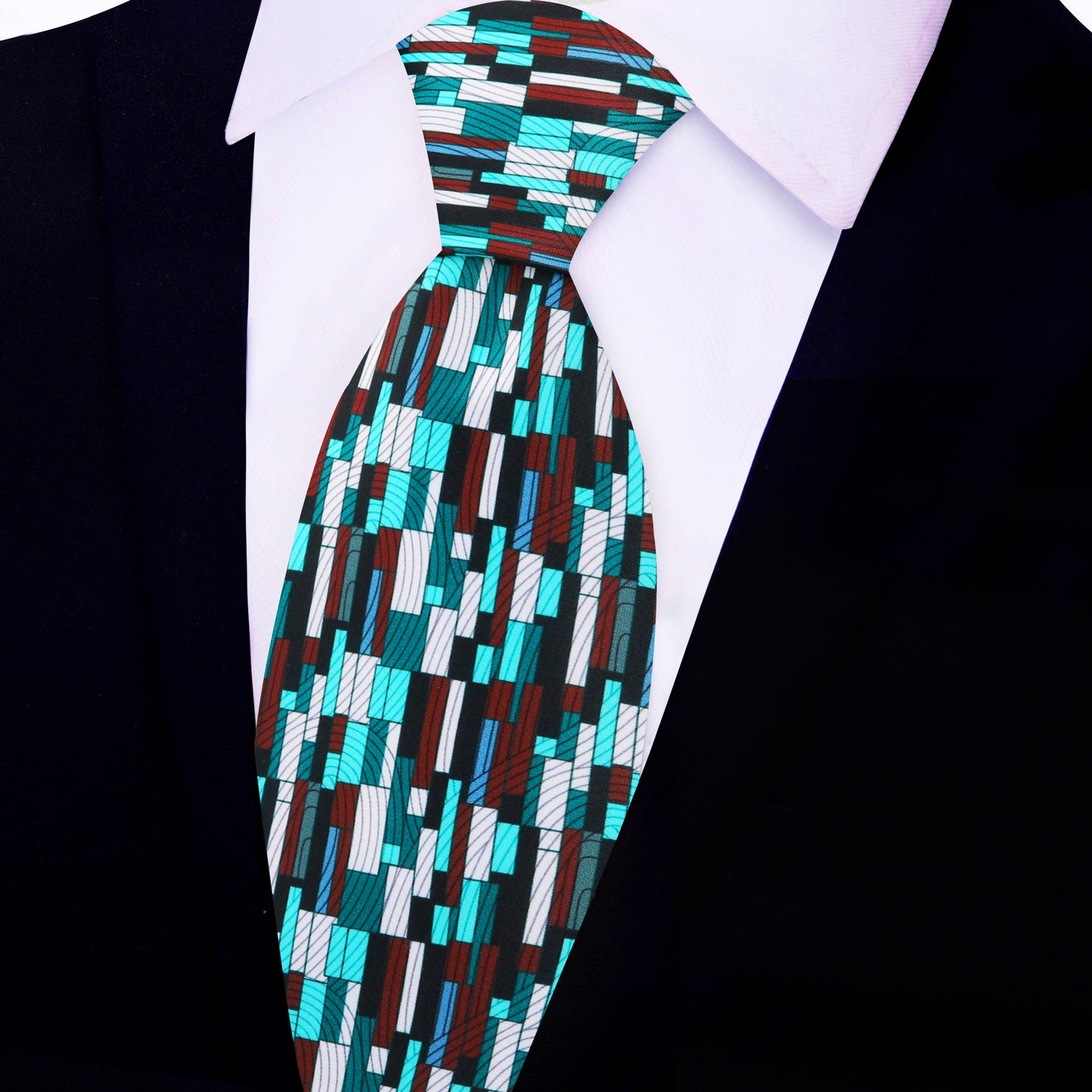 Light Blue, White, Deep Red Abstract Tie