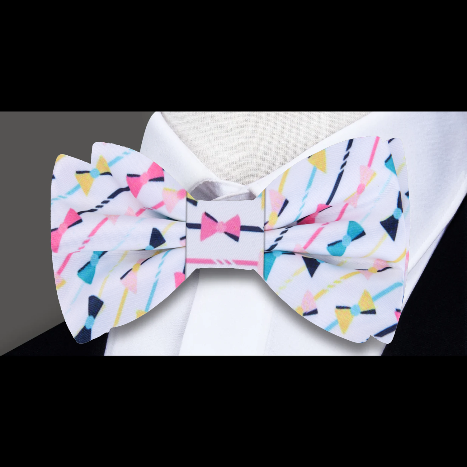 White with Multi Color Bow Ties Bow Tie 