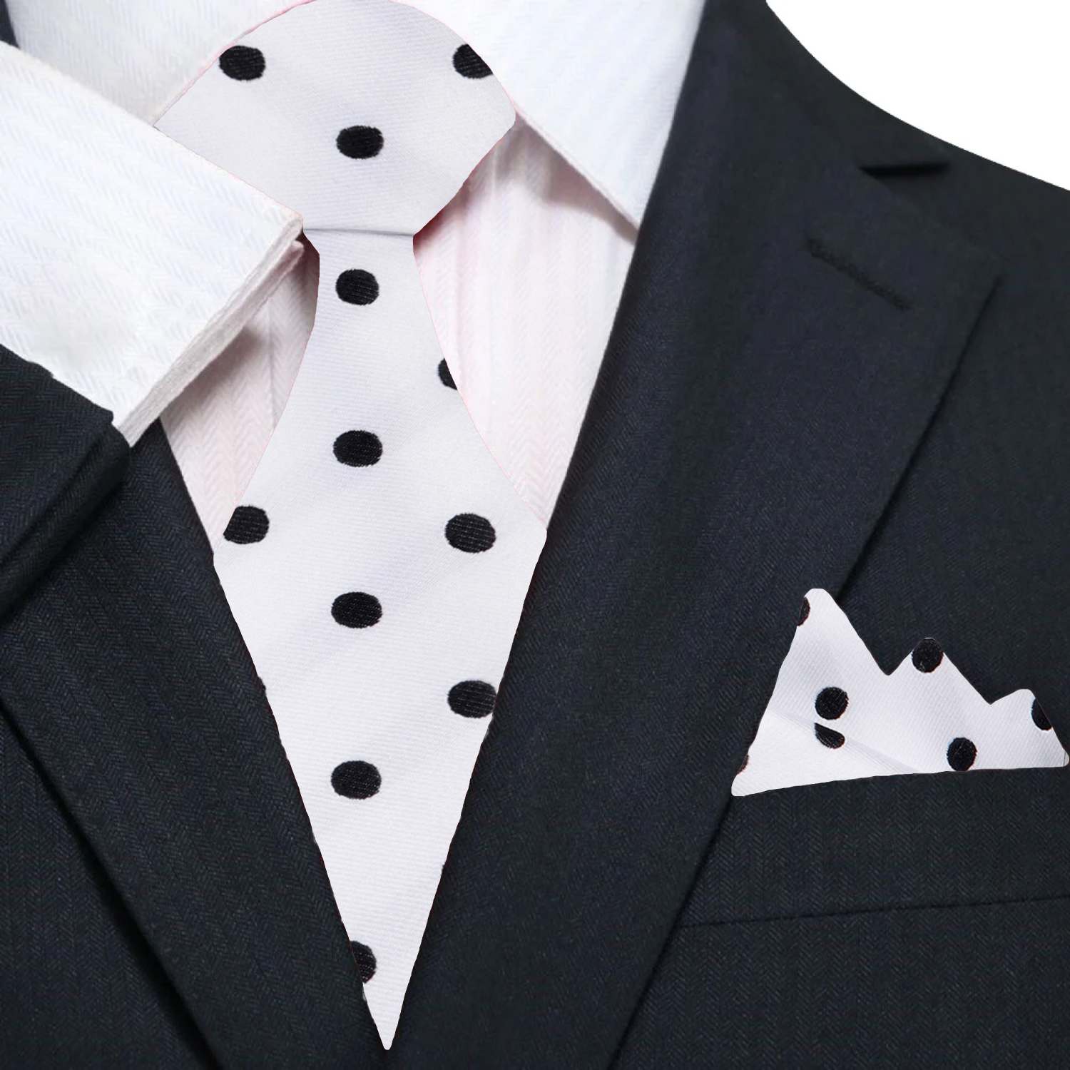 Main White, Black Medium Dots Tie and Square