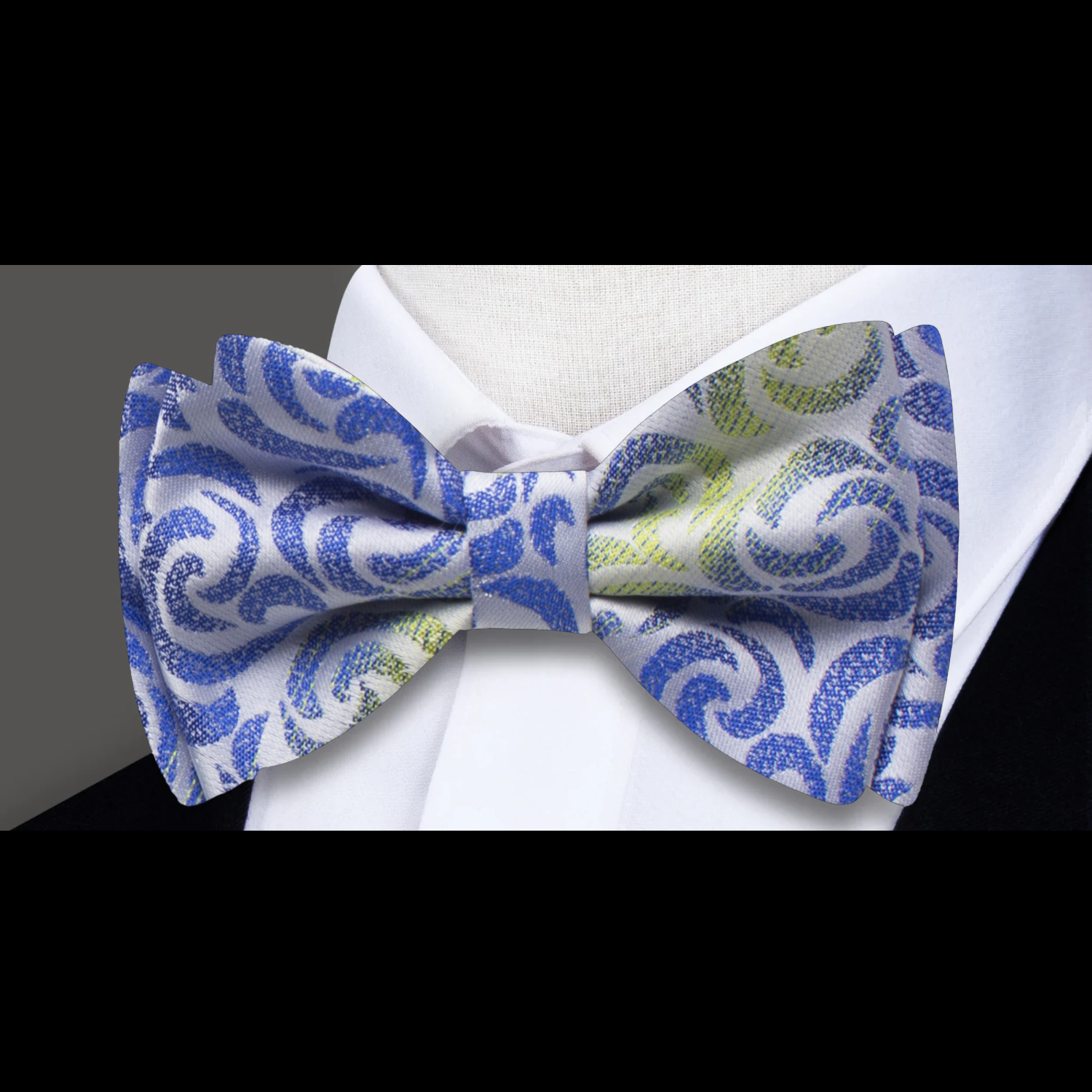 A Green, Blue Abstract Wavy Lines Silk Self Tie Bow Tie