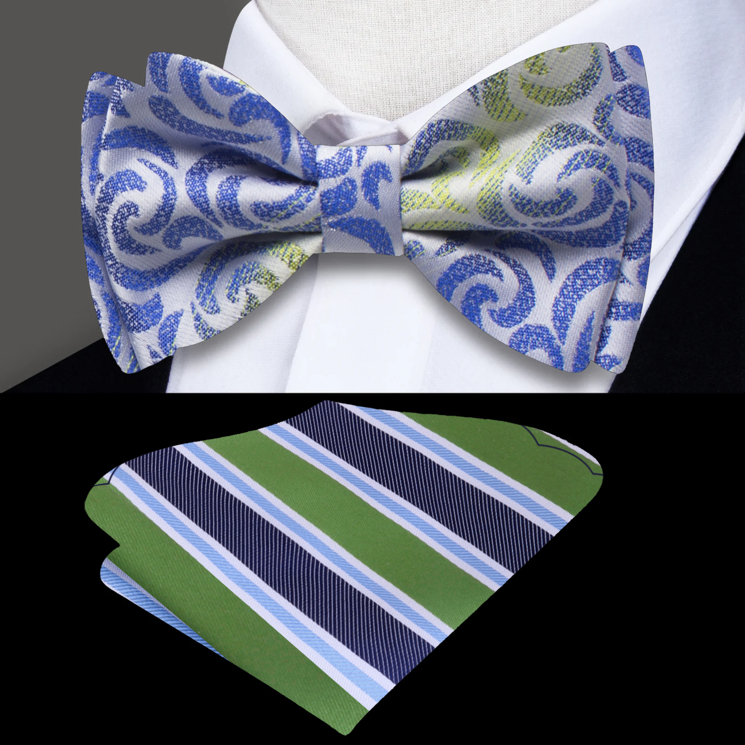 Blue, Green Abstract Bow Tie and Accenting Stripe Square