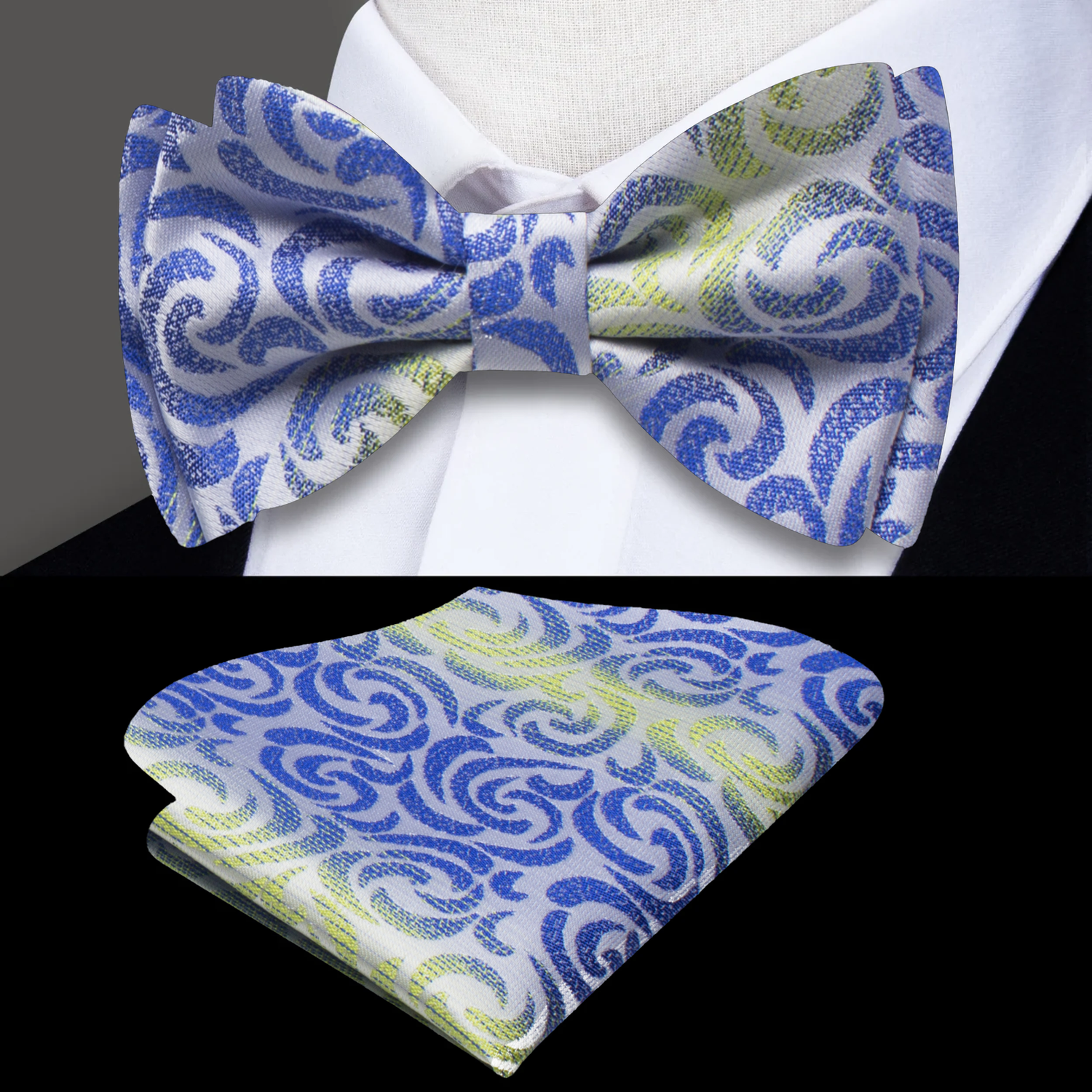 Blue, Green Abstract Bow Tie and Matching Square