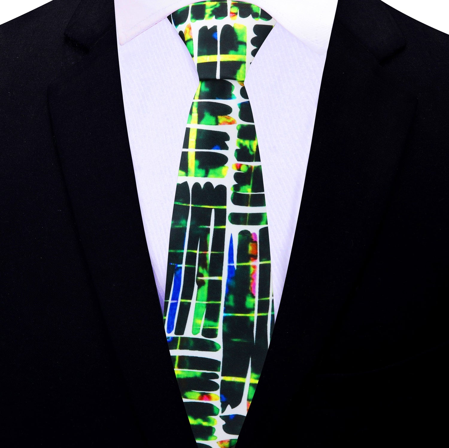 Thin Tie: White, Green Scribbles Necktie