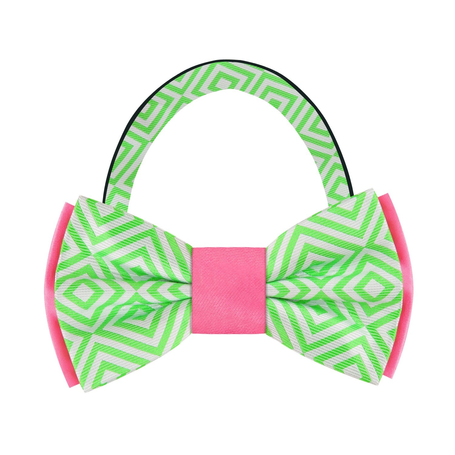 Green, Pink, White Geometric Bow Tie Pre Tied