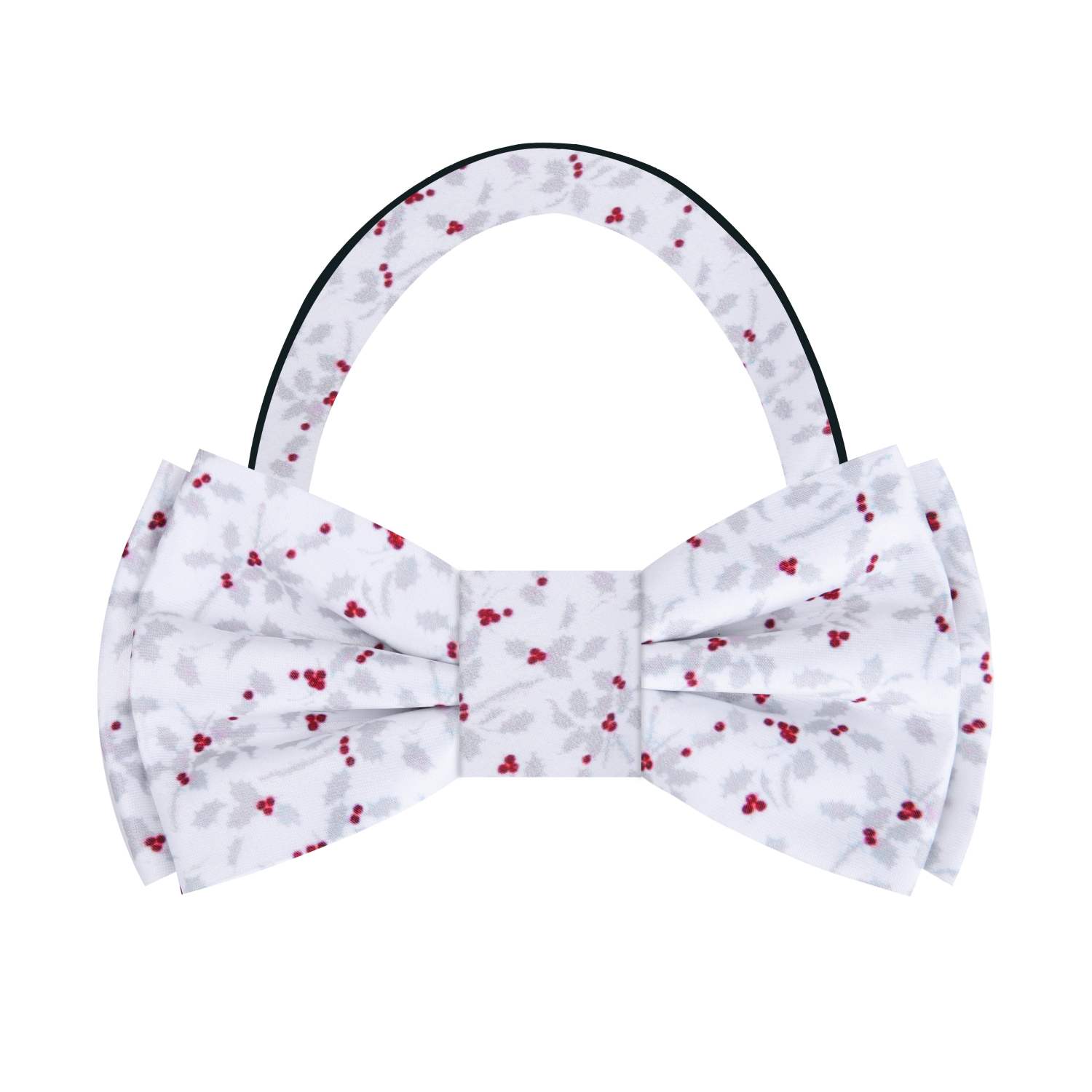 White, Red, Silver Holly Berries Bow Tie Pre Tied