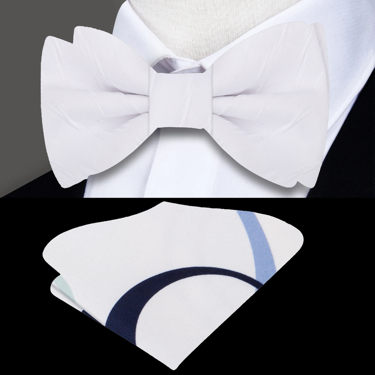 Soft White Texture Bow Tie and Accenting Pocket Square