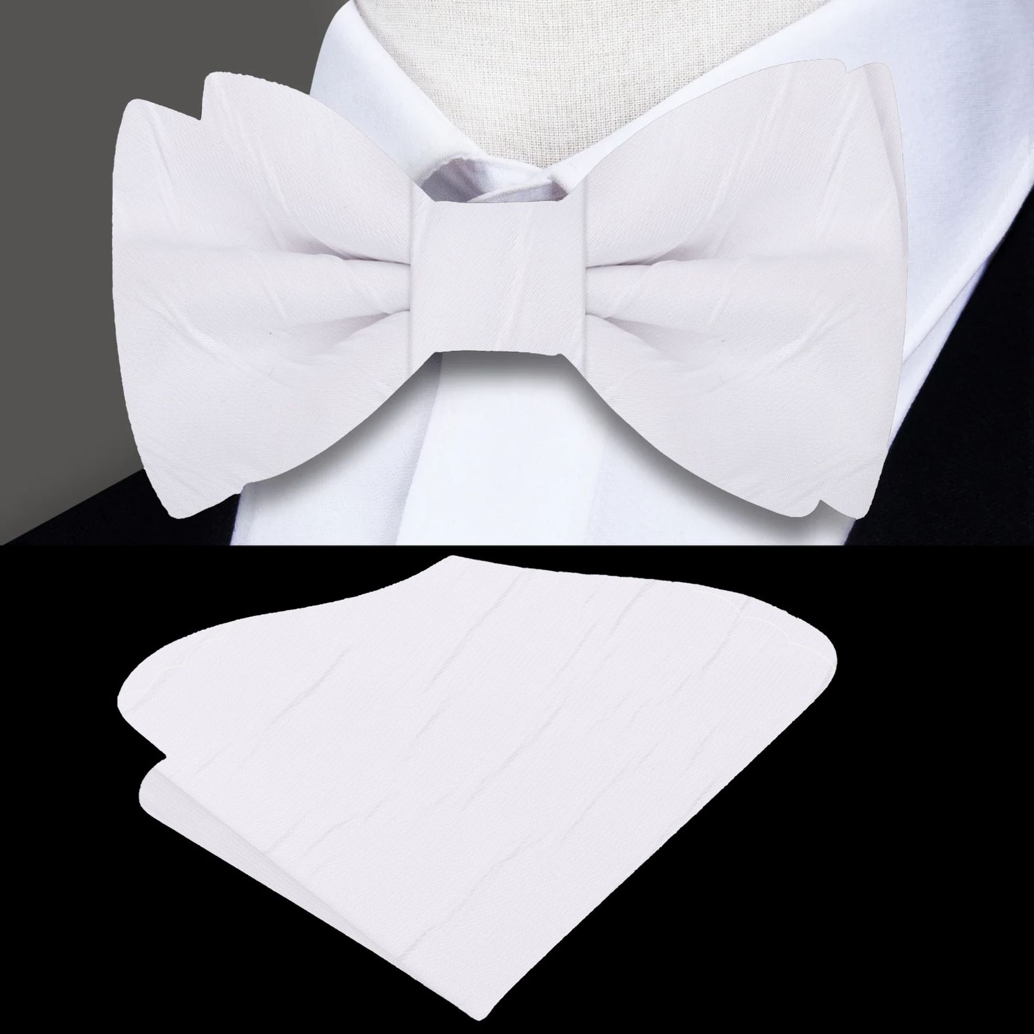 Soft White Texture Bow Tie and Pocket Square