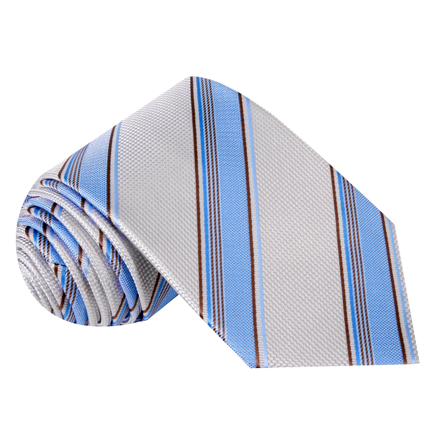 White, Blue Stripe Necktie Rolled View