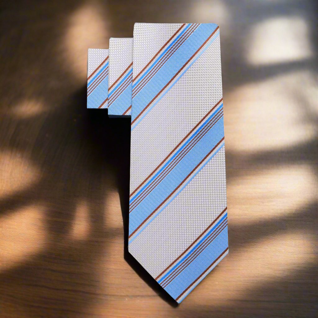 Alt View: White, Blue Stripe Necktie