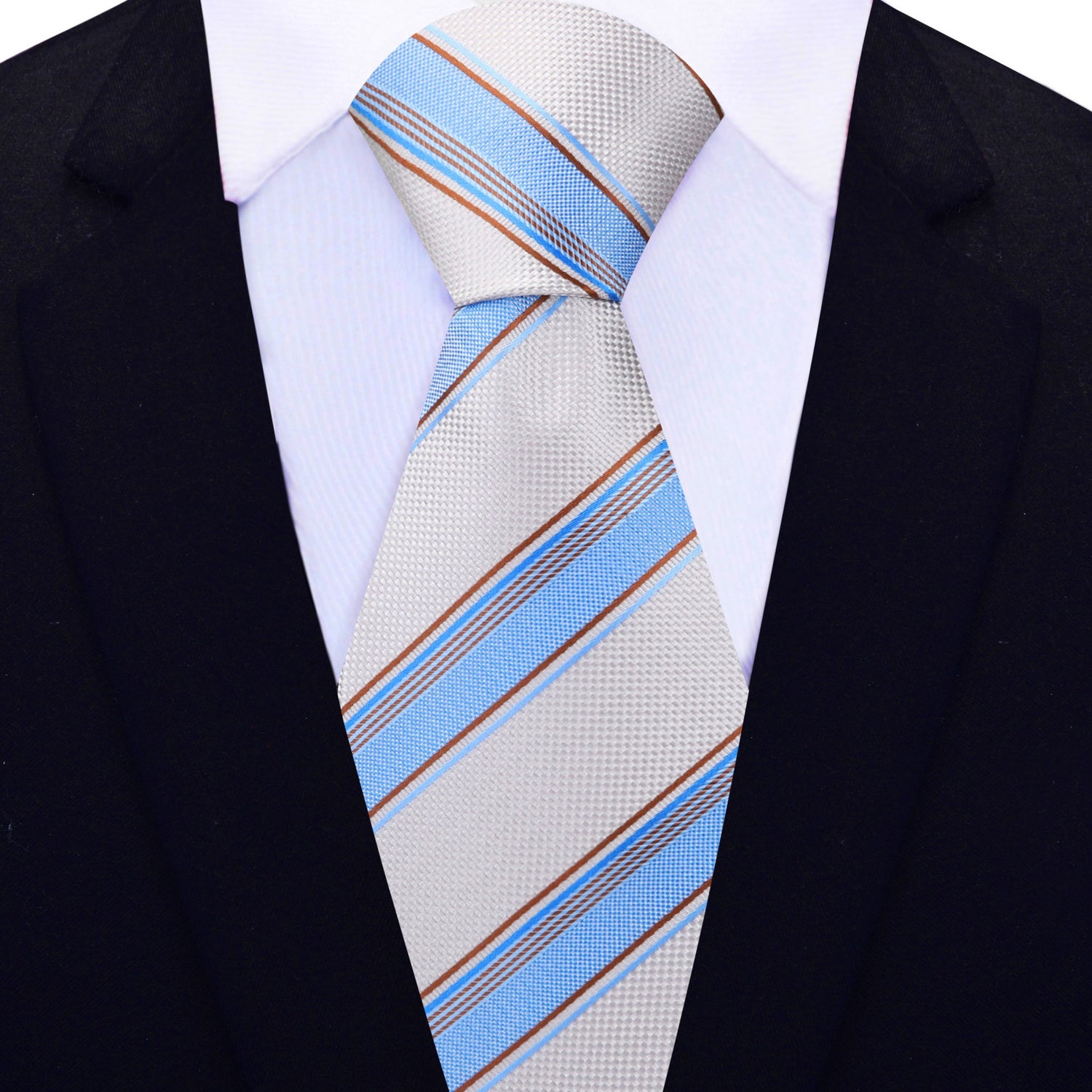 View 2: White, Blue Stripe Necktie