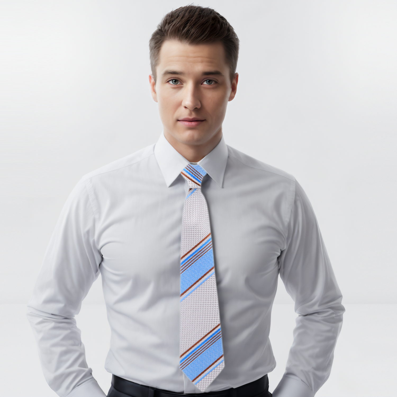 White, Blue Stripe Necktie On White Shirt