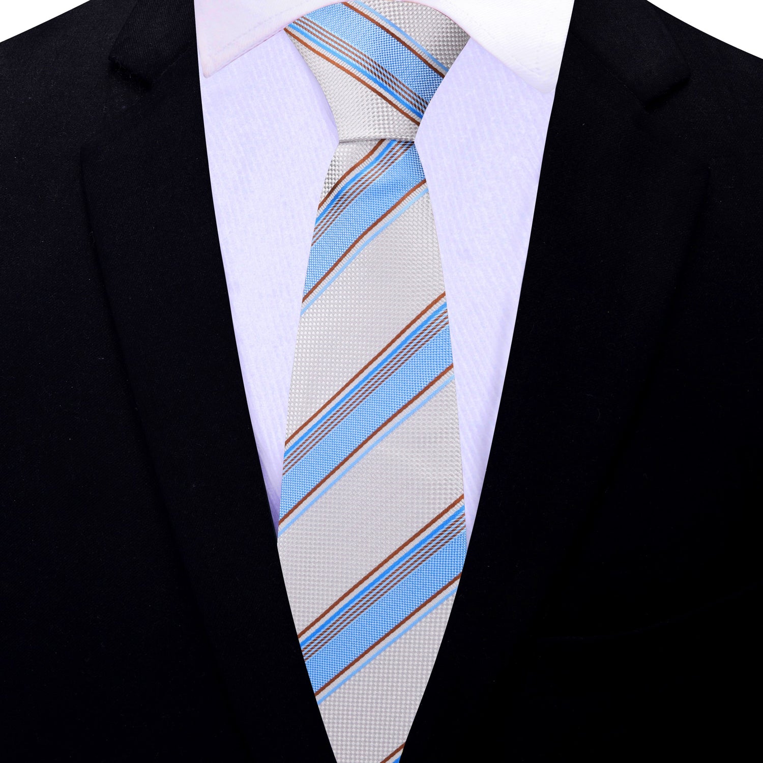 Thin Tie: White, Blue Stripe Necktie