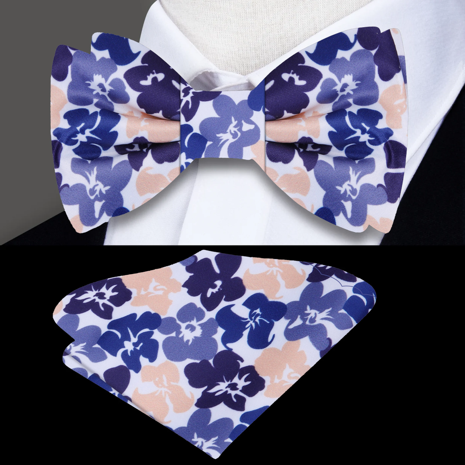 White Light Plum Hibiscus Flowers Bow Tie and Square