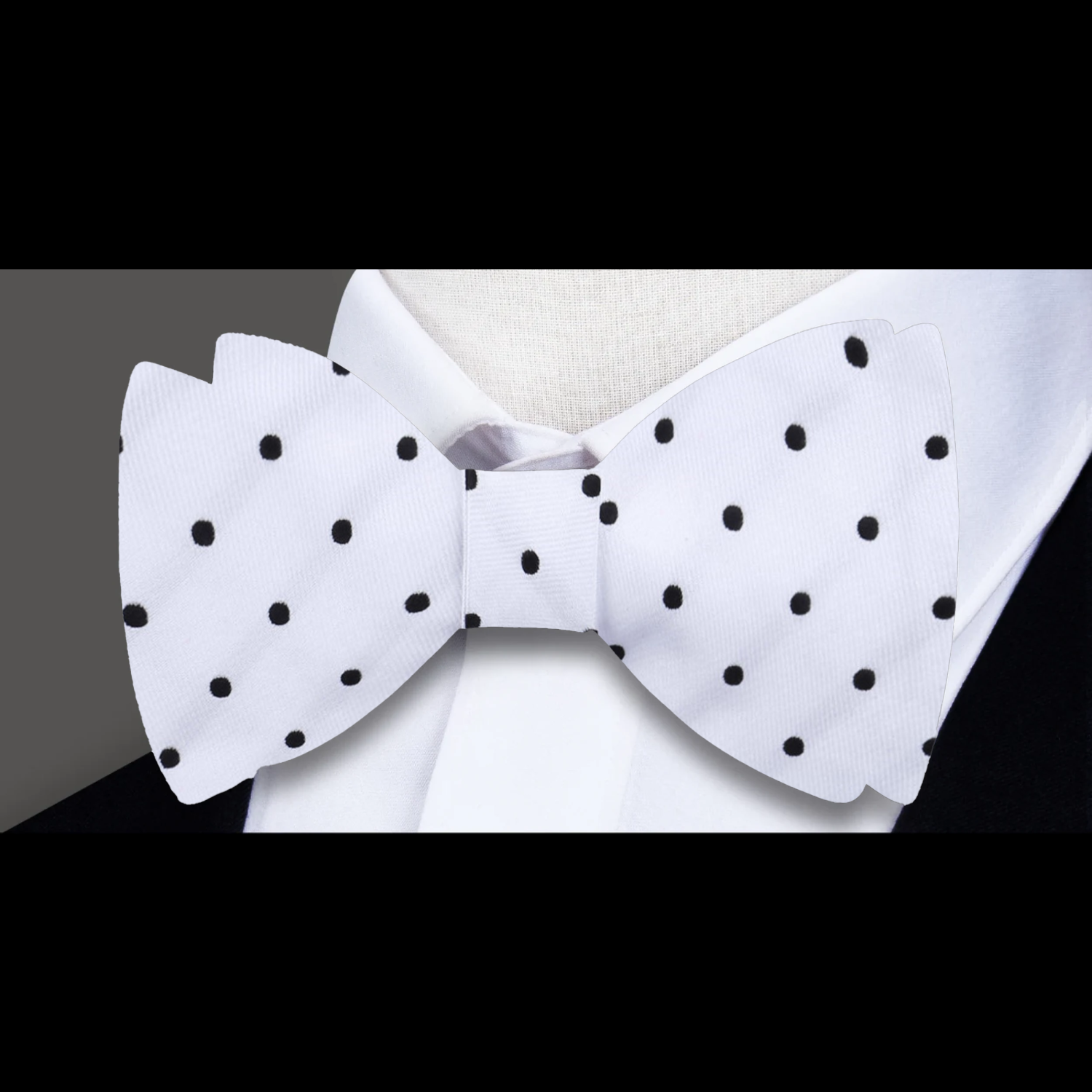 White with medium black dots bow tie  