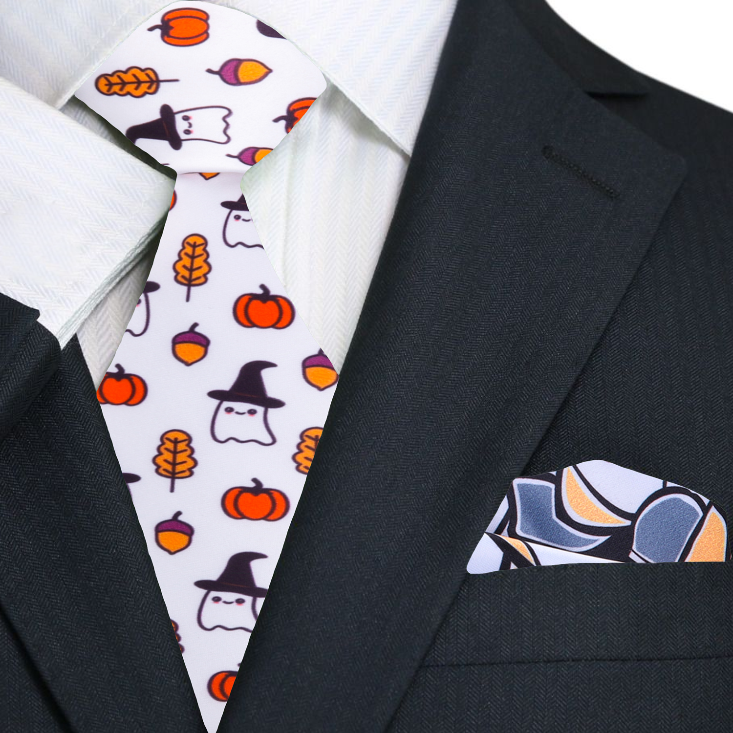 Halloween Icons Necktie in White, Orange & Black | Fall Pattern