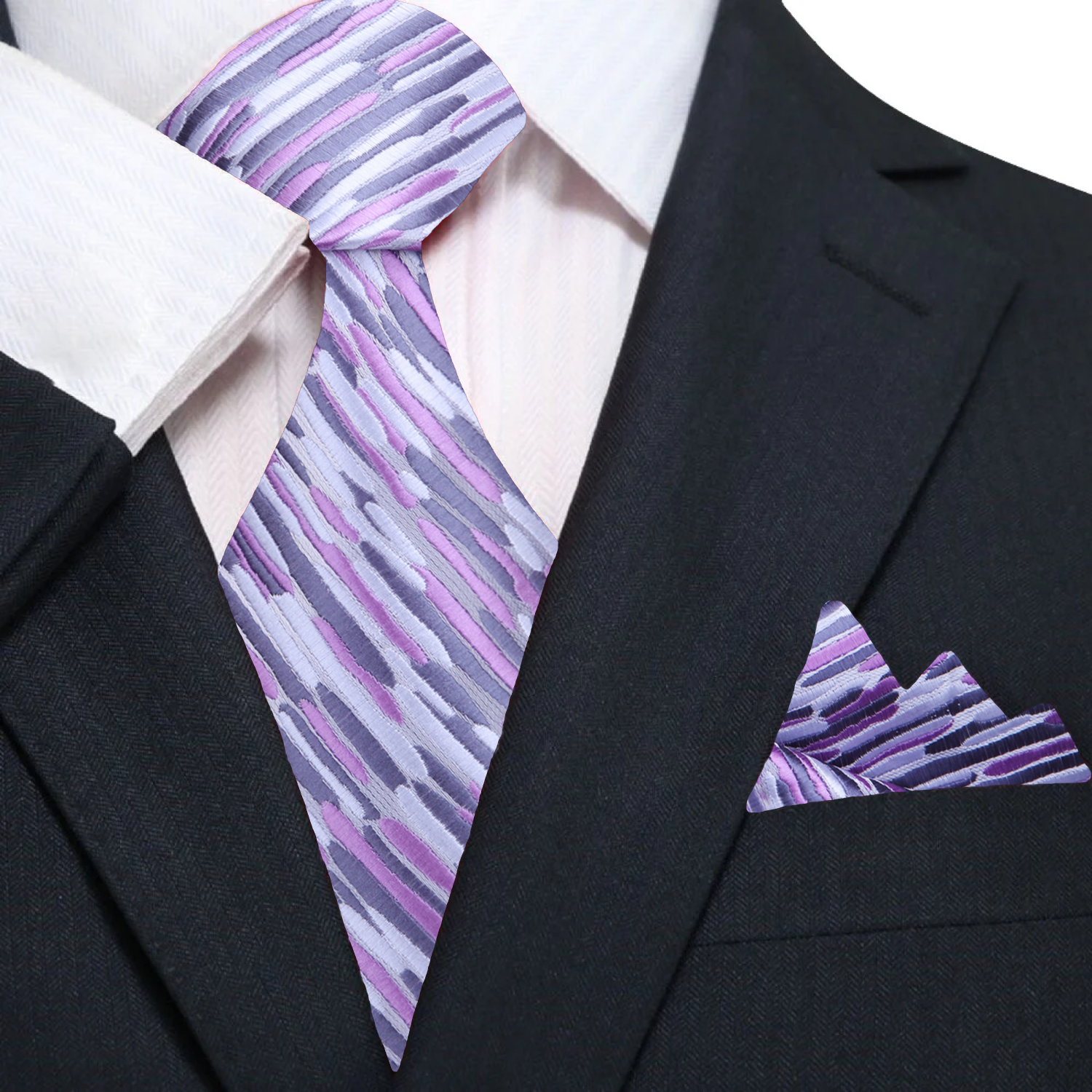 Main: White Grey Purple Abstract Tie and Square