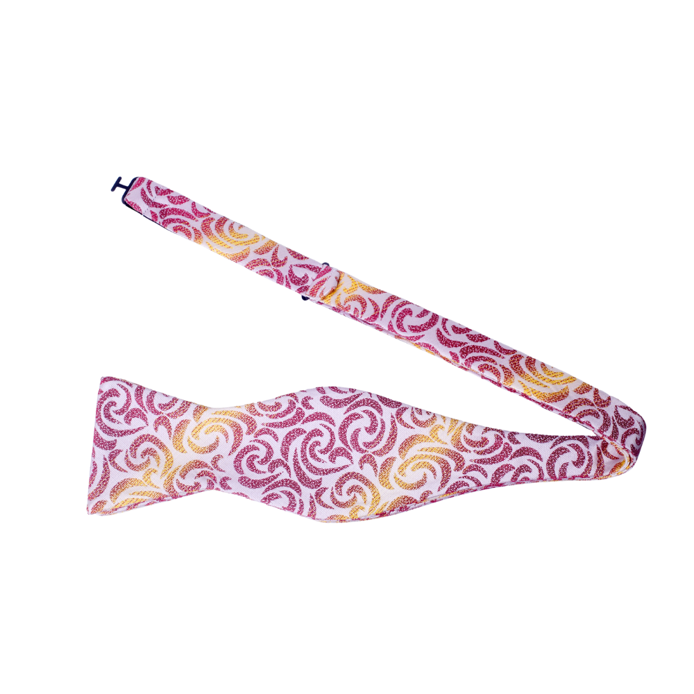 A Pink, Yellow Abstract Wavy Lines Silk Self Tie