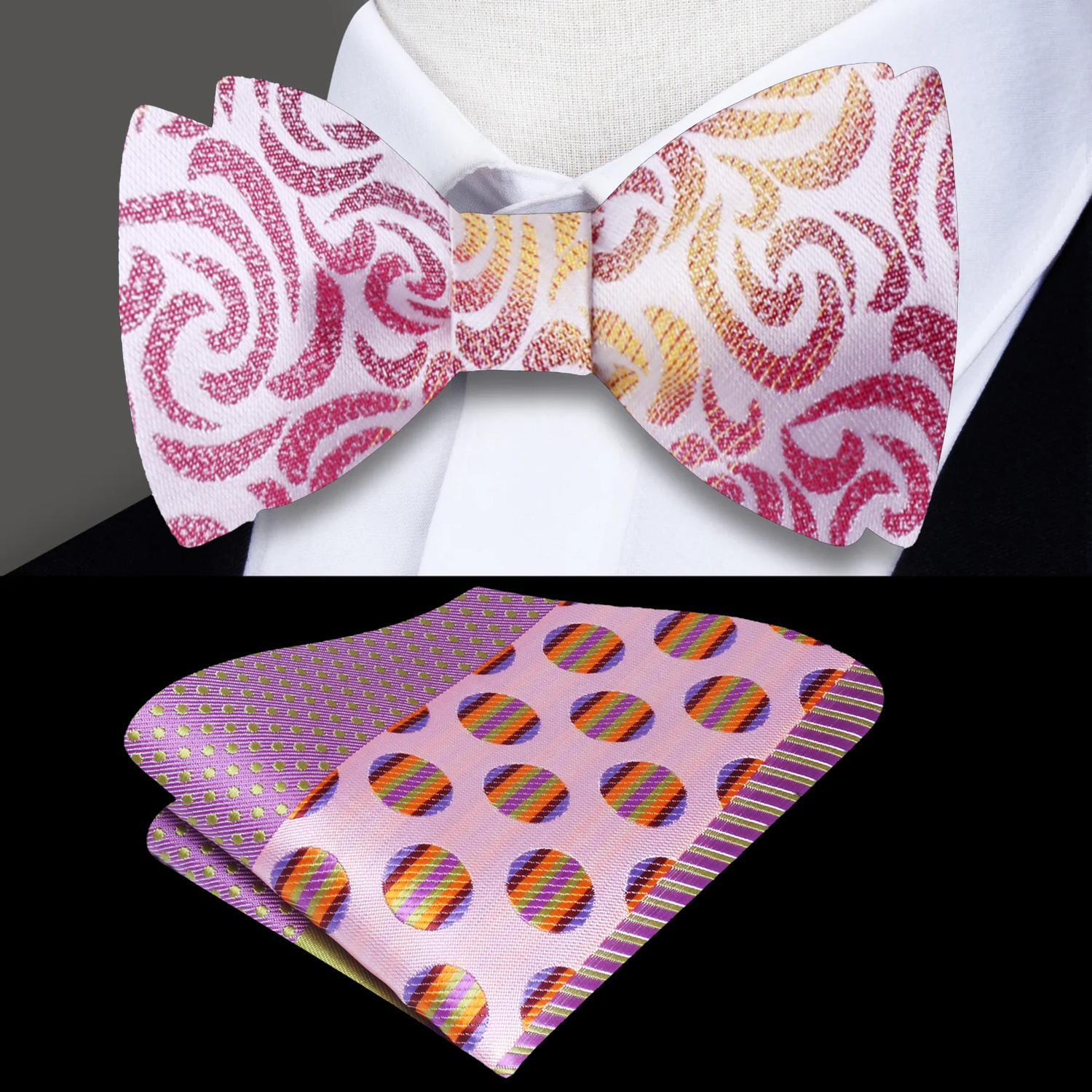 Pink, Yellow Abstract Bow Tie and Accenting Square