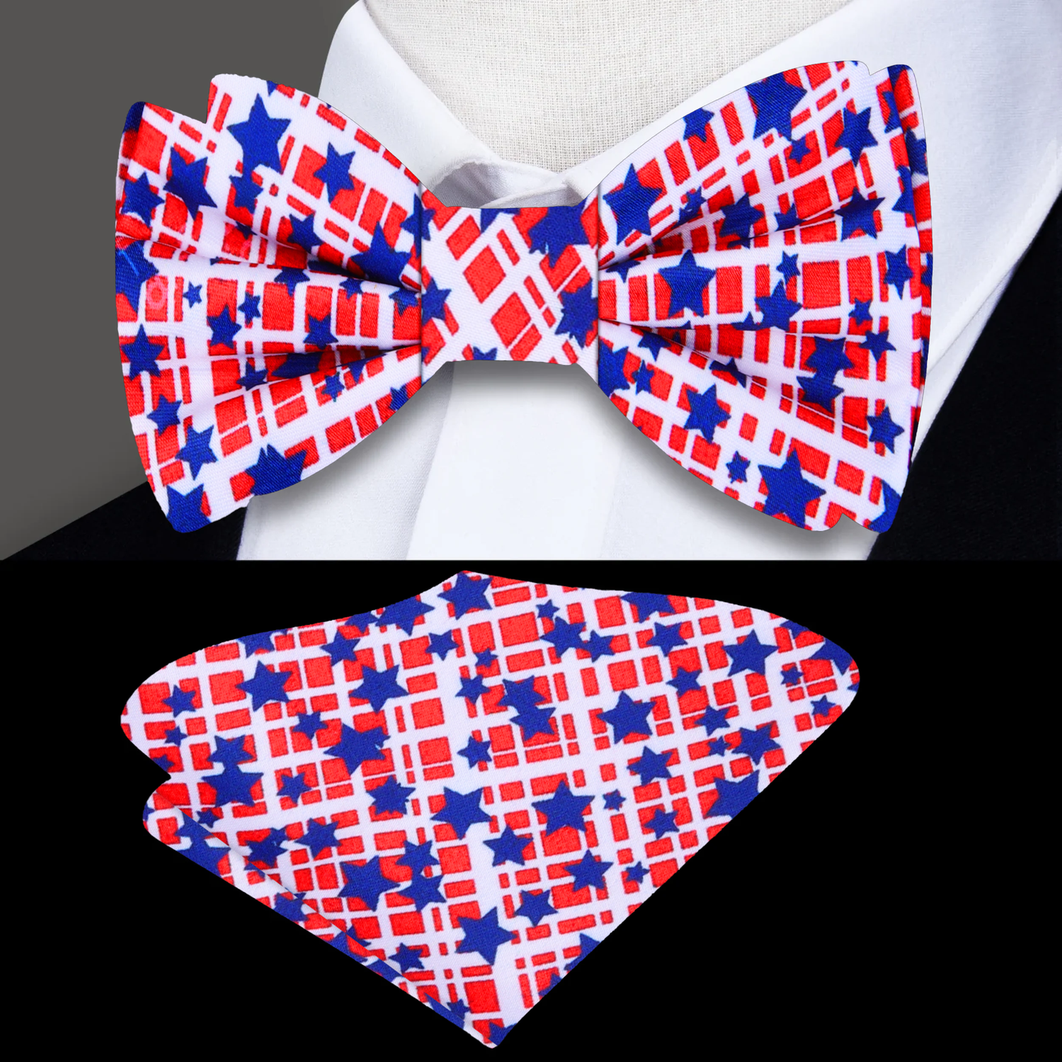 Red Blue Stars Of The District Bow Tie and Pocket Square