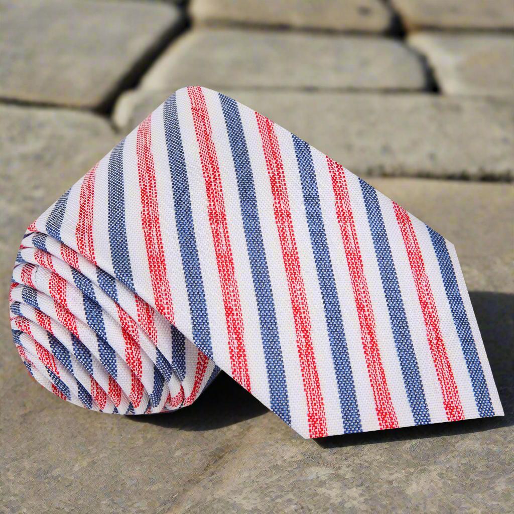 White with Blue and Red Stripes Necktie 