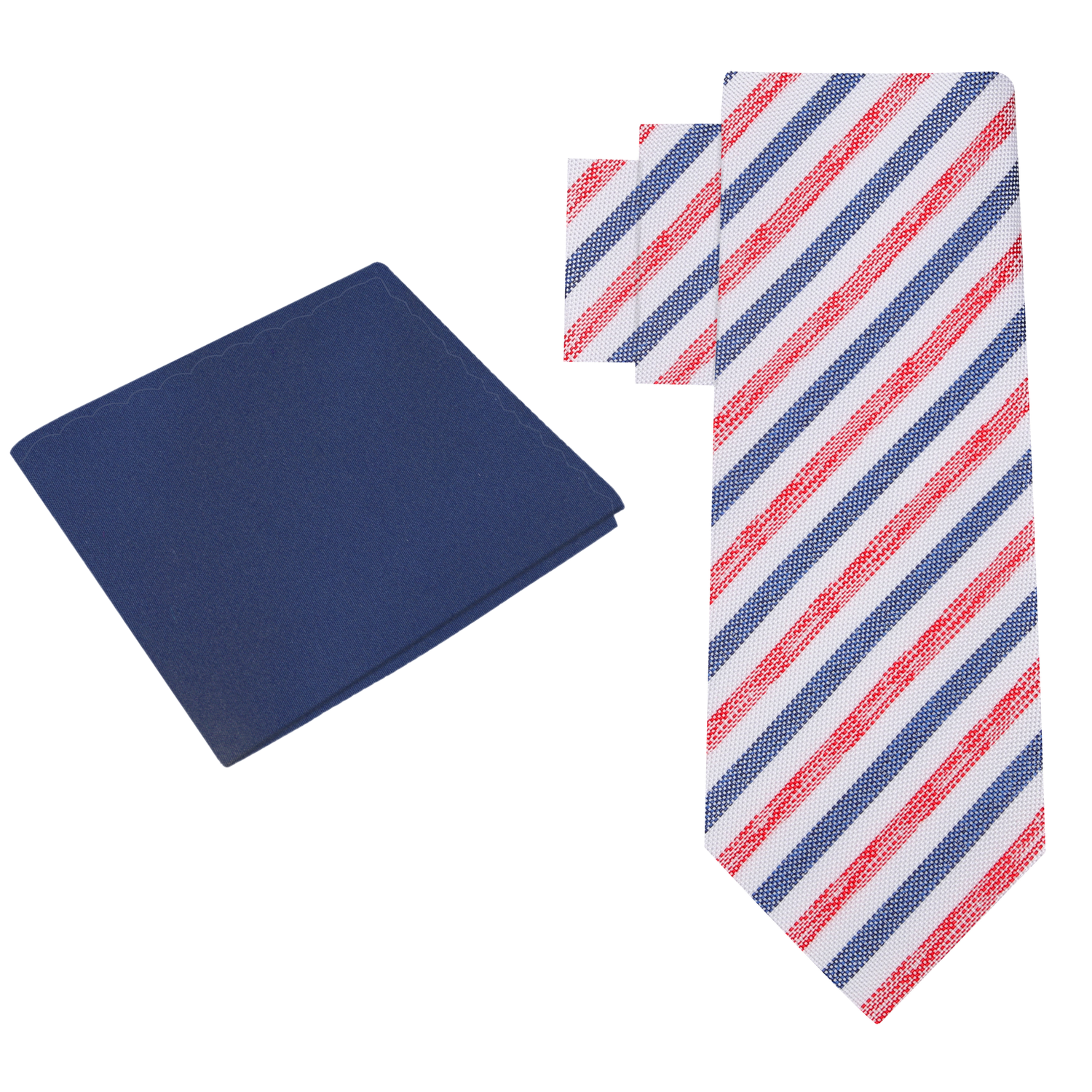Alt View: White with Blue and Red Stripes Necktie with Blue Square