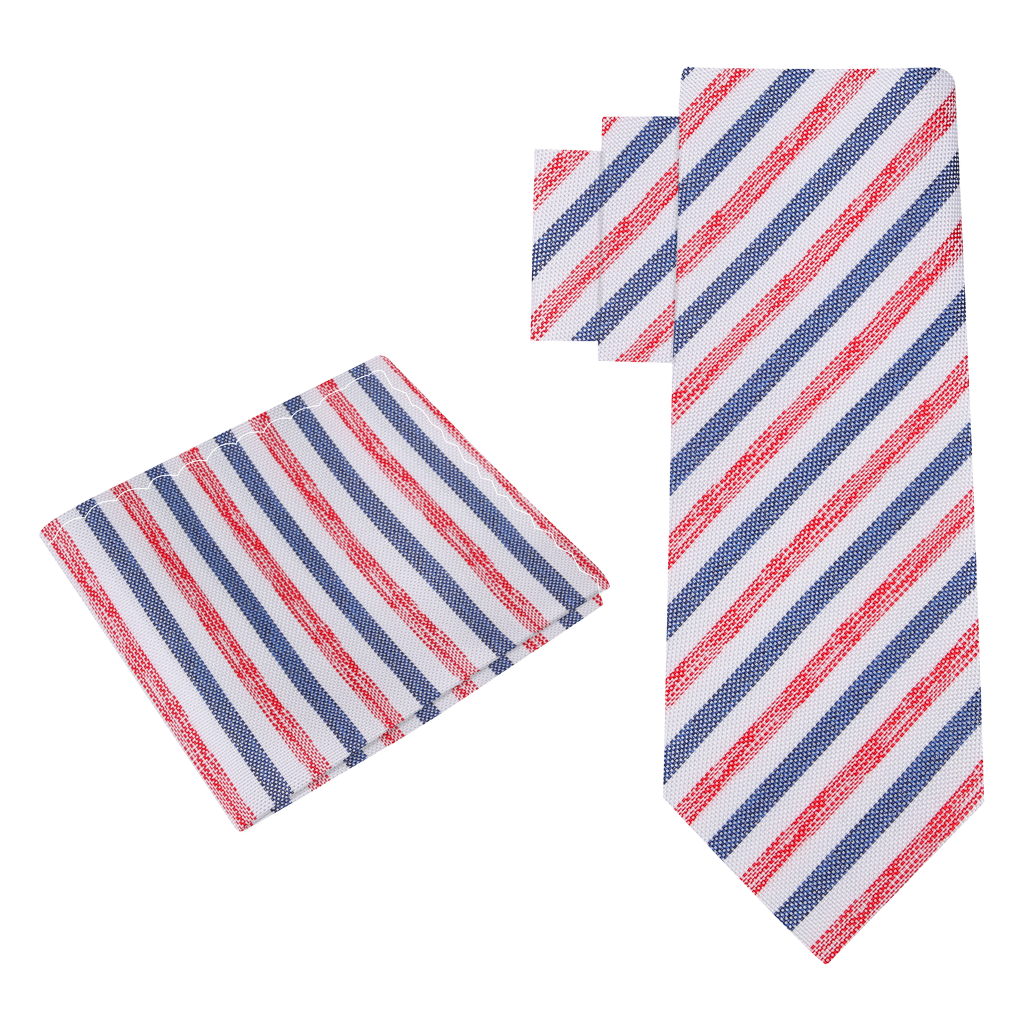 Alt View: White with Blue and Red Stripes Necktie Matching Square