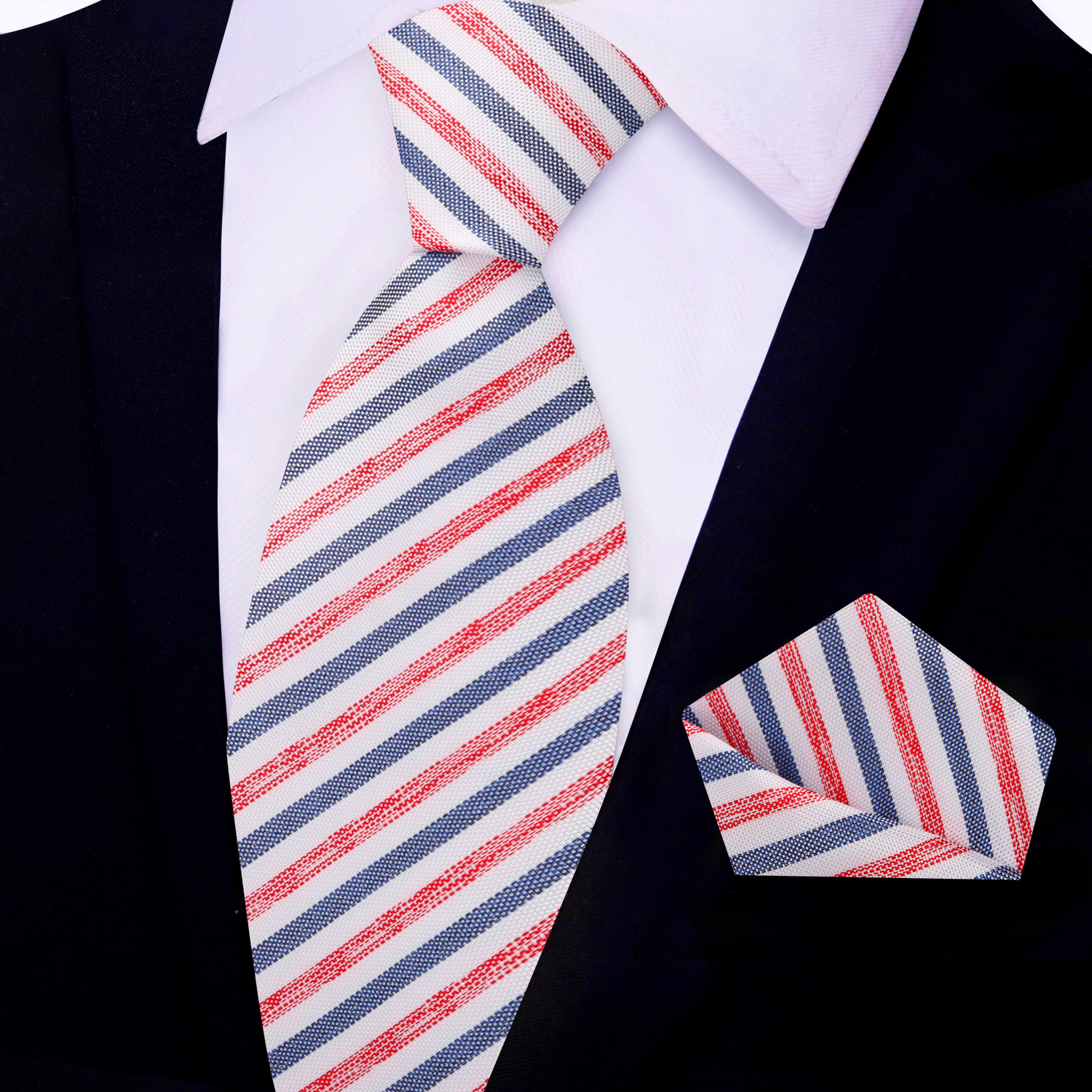 White with Blue and Red Stripes Necktie Matching Square