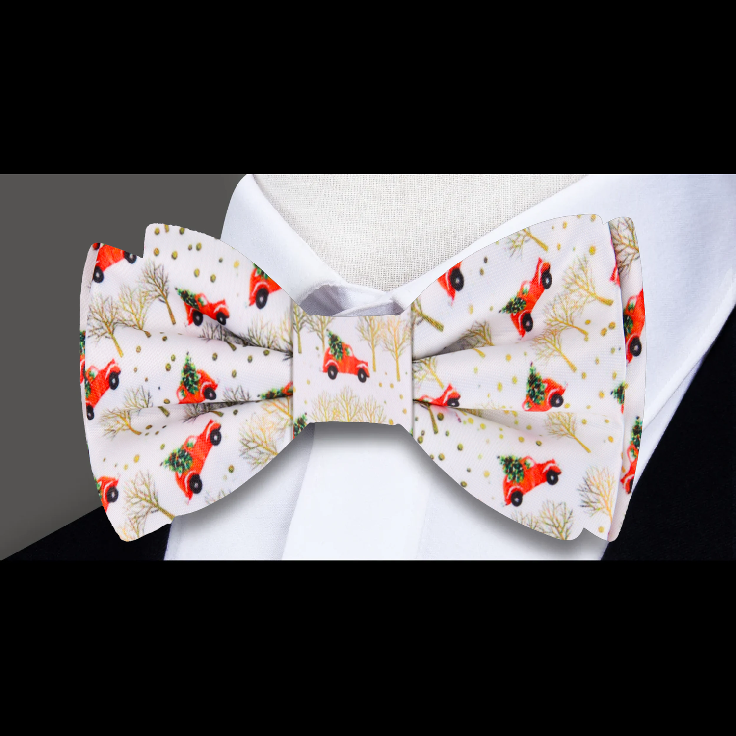 White Red Christmas Tree Car Bow Tie 