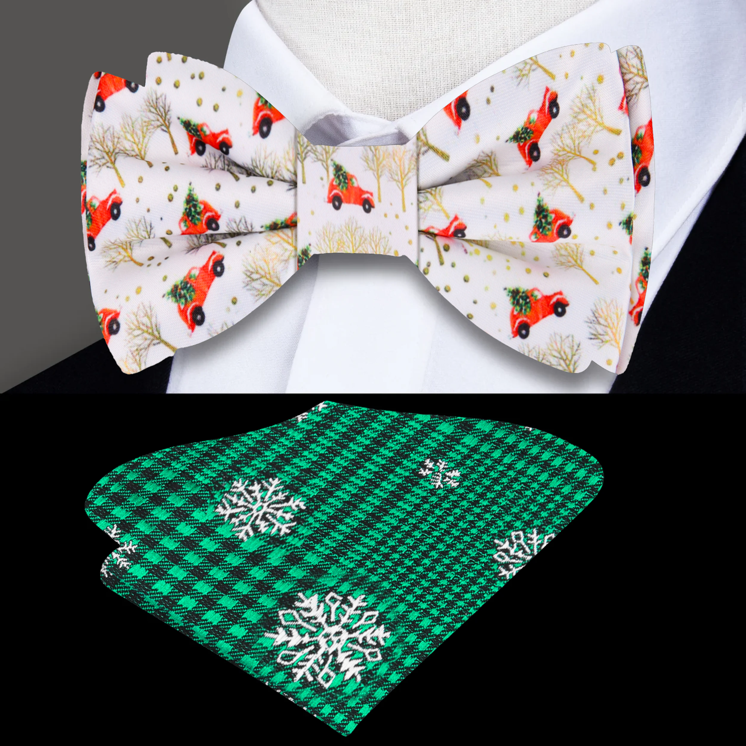 White Red Christmas Tree Car Bow Tie and Accenting Square