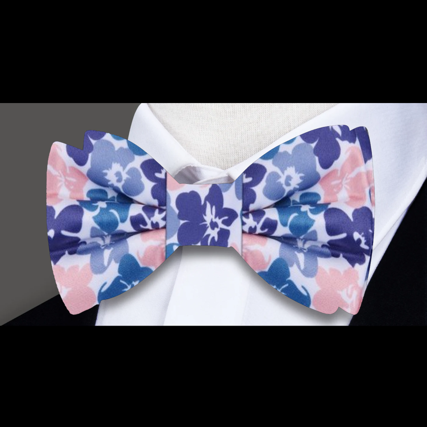 White Rich Teal Light Coral Hibiscus Flowers Bow Tie