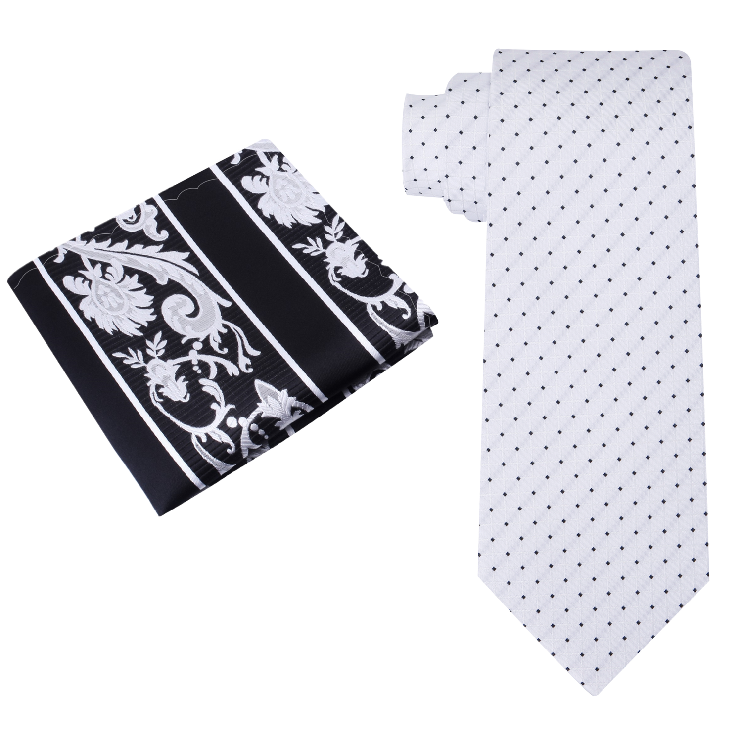 View 2: White, Black Dots Necktie and Accenting Square