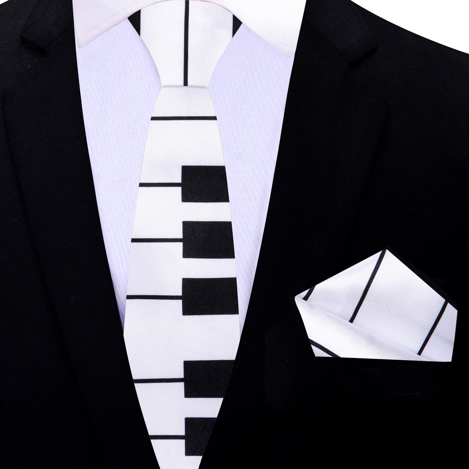 Thin Tie: Black, White Keyboard Tie and Pocket Square 