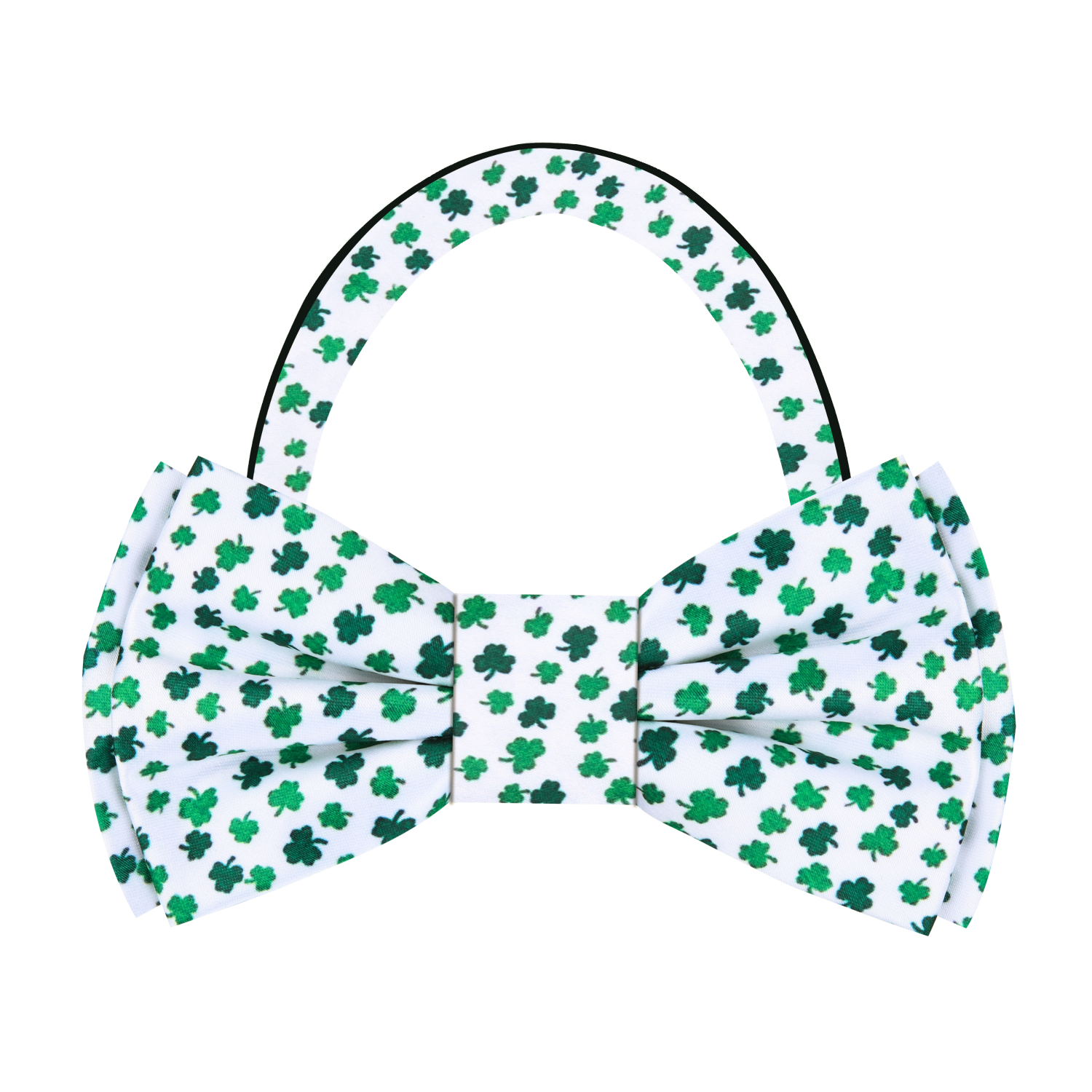 White, Green Four Leaf Clovers Bow Tie Pre Tied