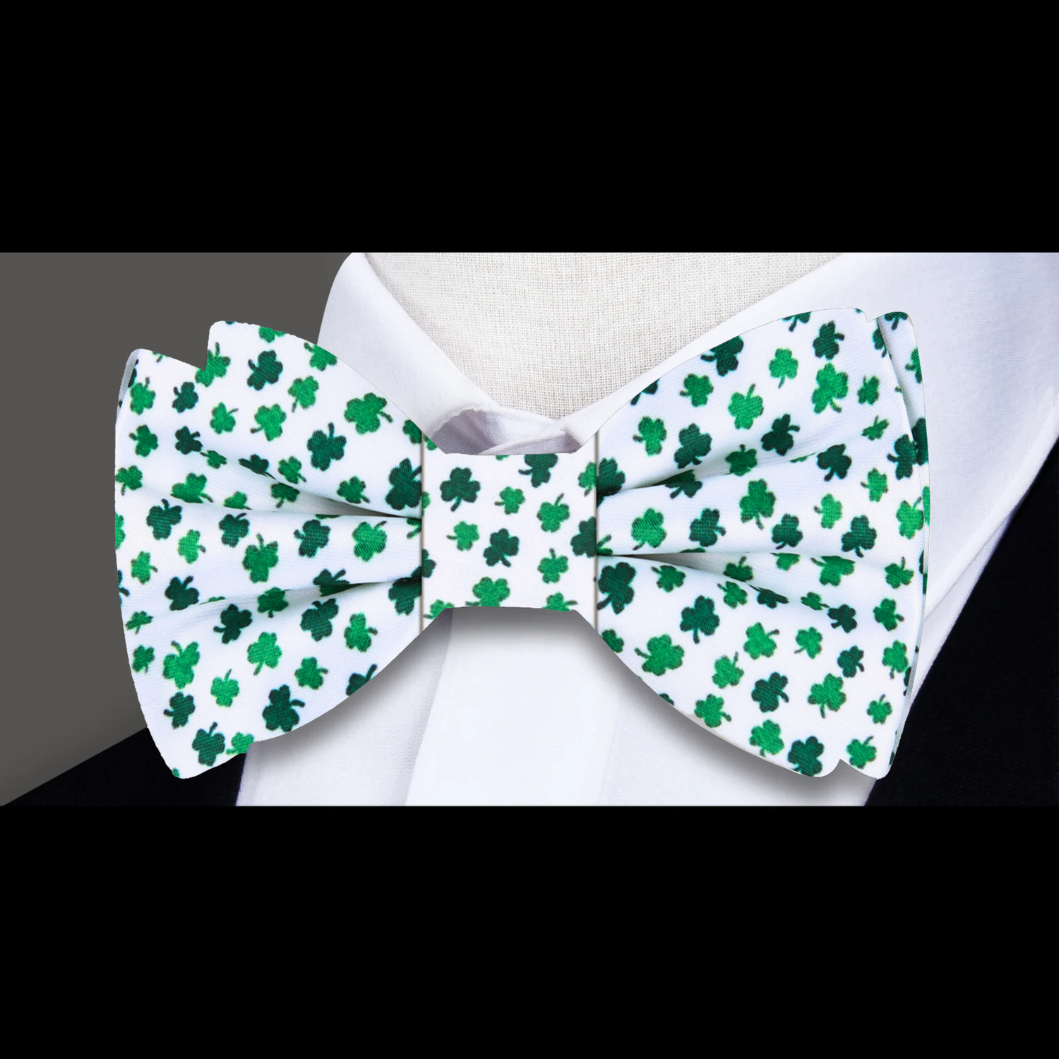White, Green Four Leaf Clovers Bow Tie 