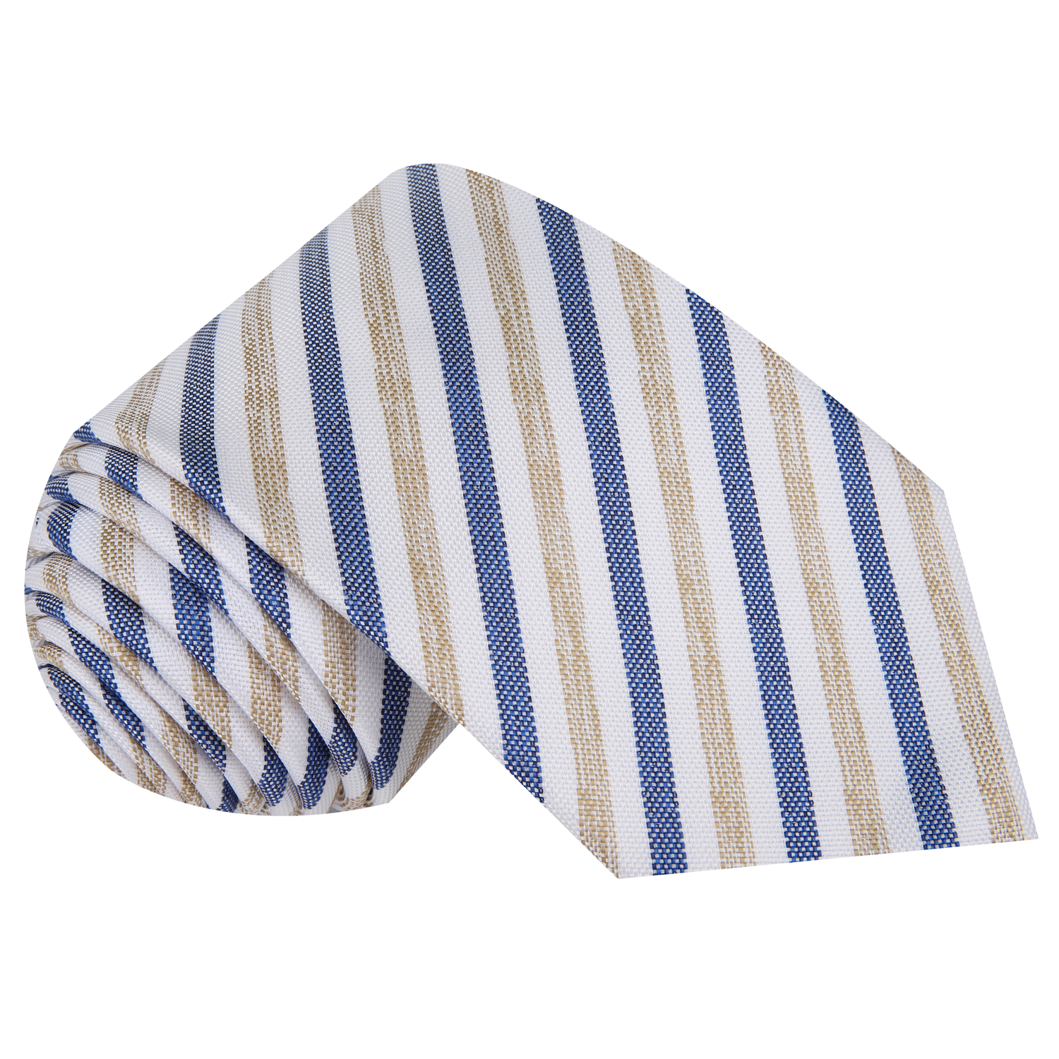 White, Dark Blue, Light Brown Stripe Necktie  