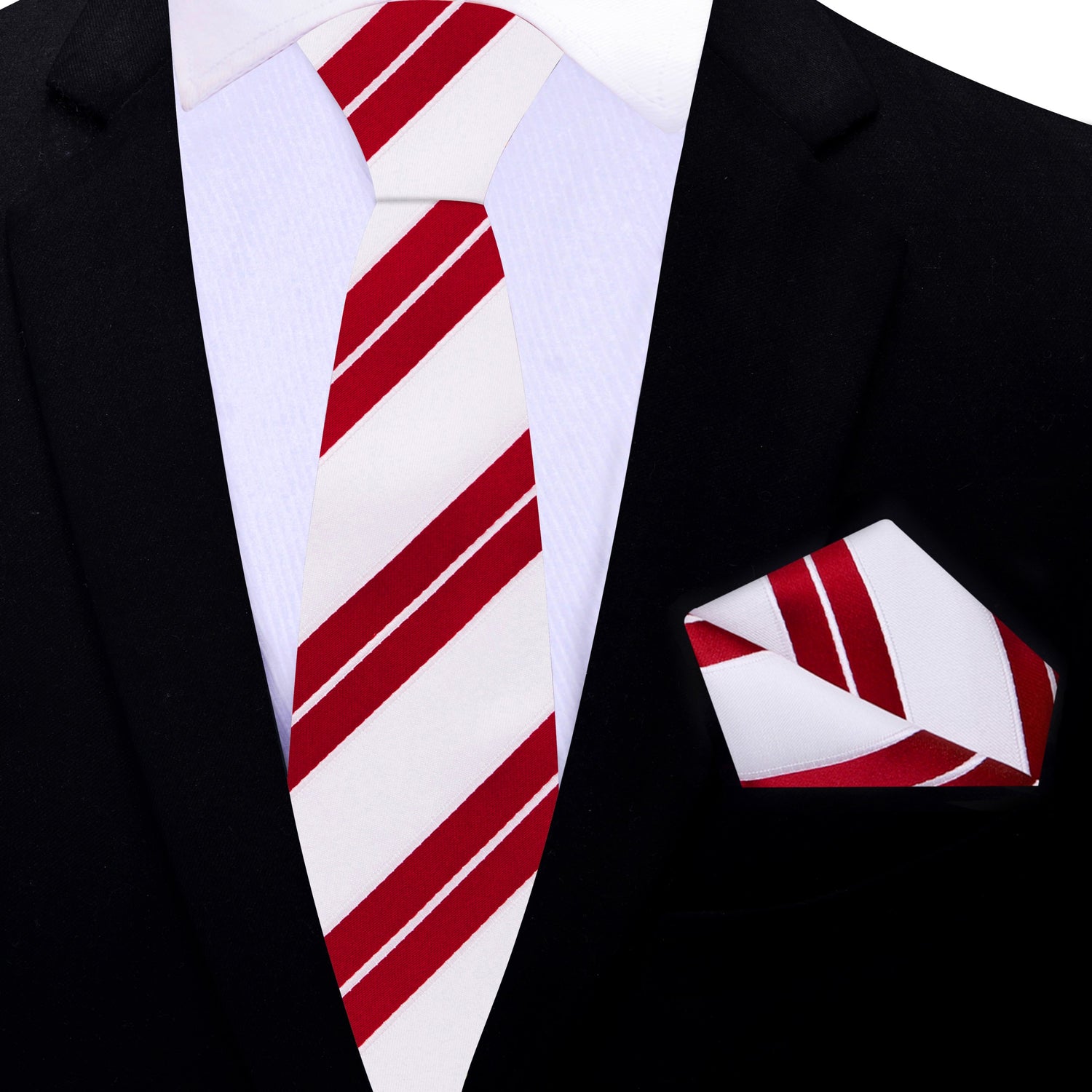 Thin Tie: White, Red Stripe Necktie and Matching Square