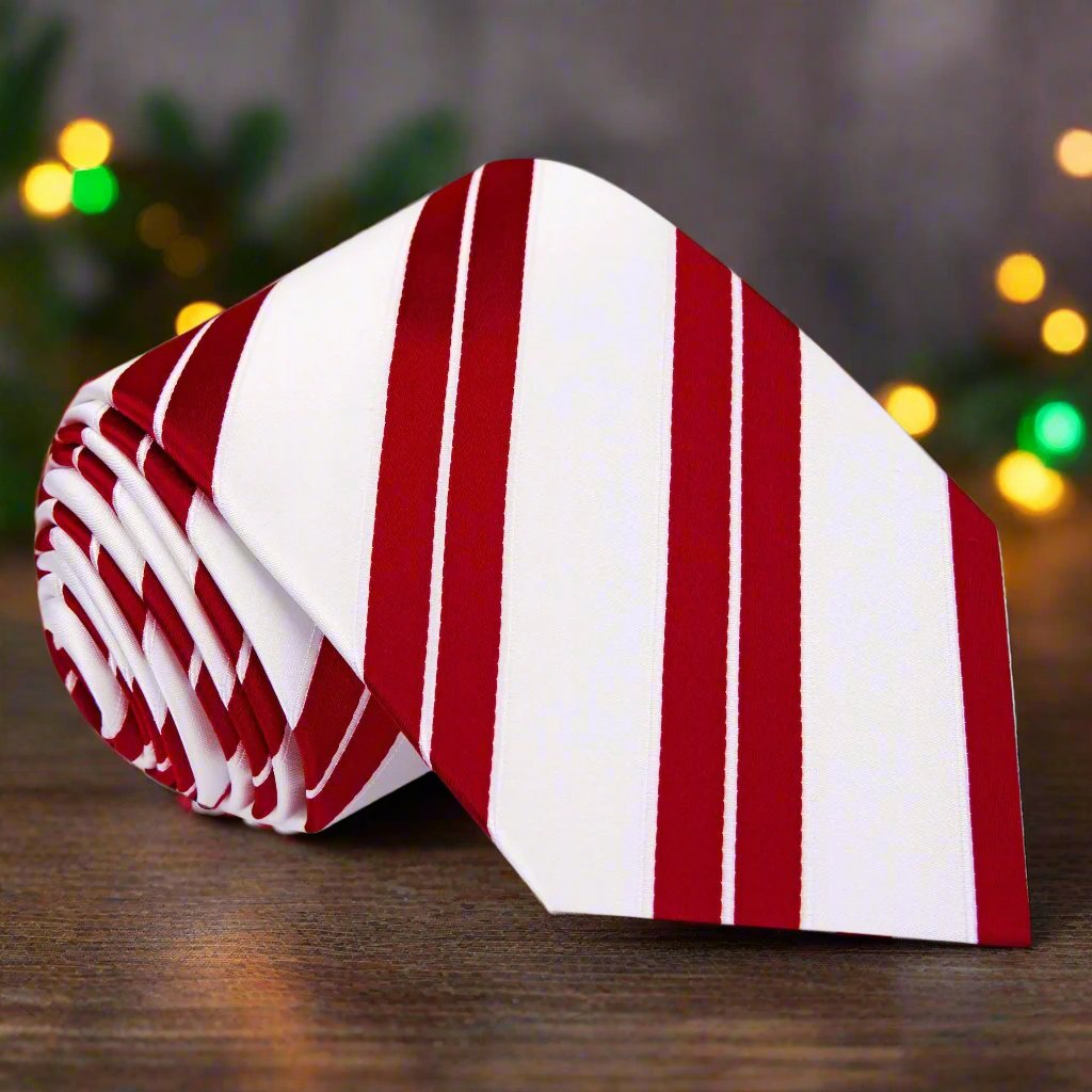 White, Red Stripe Necktie  