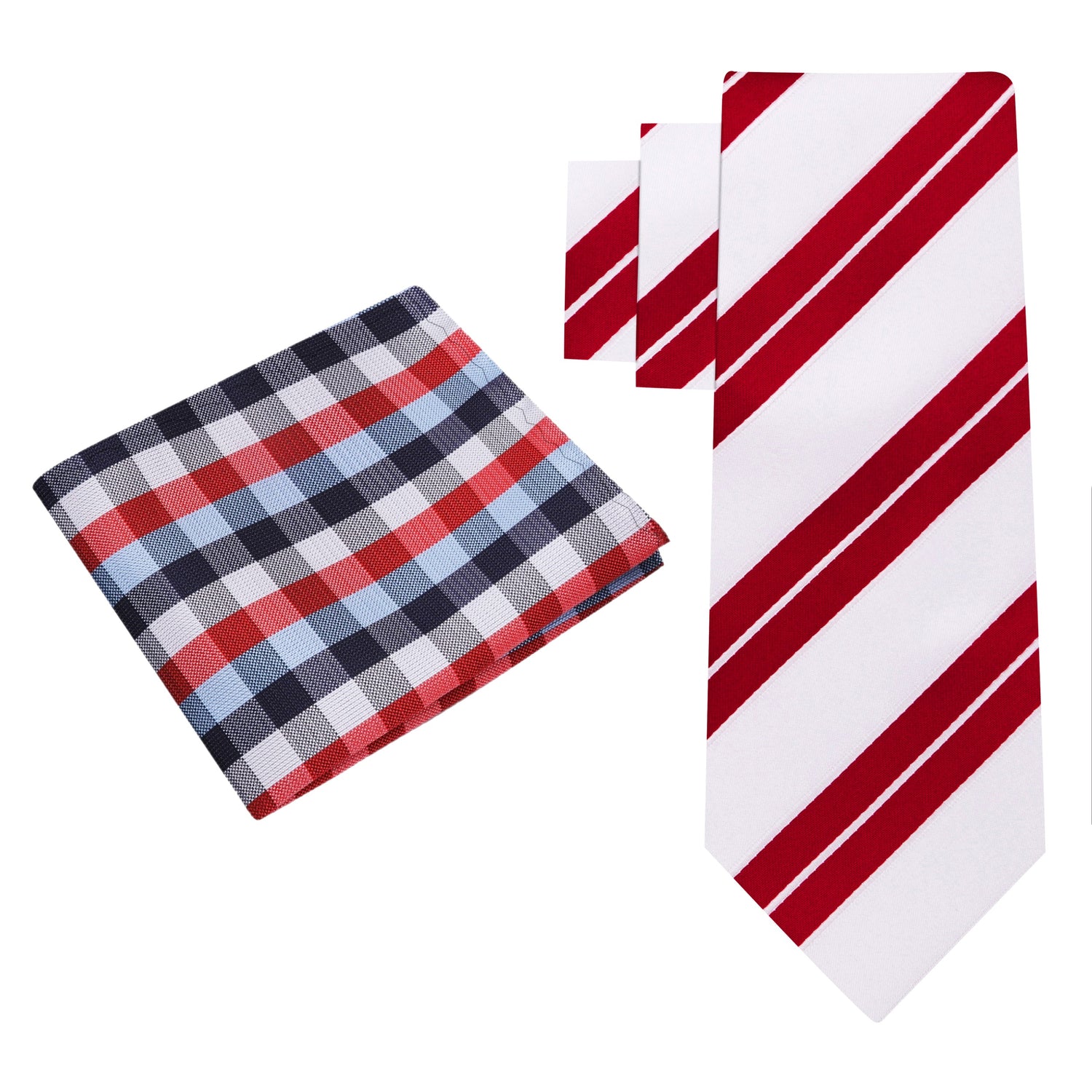 Alt View: White, Red Stripe Necktie and Blue, Red, Check Square