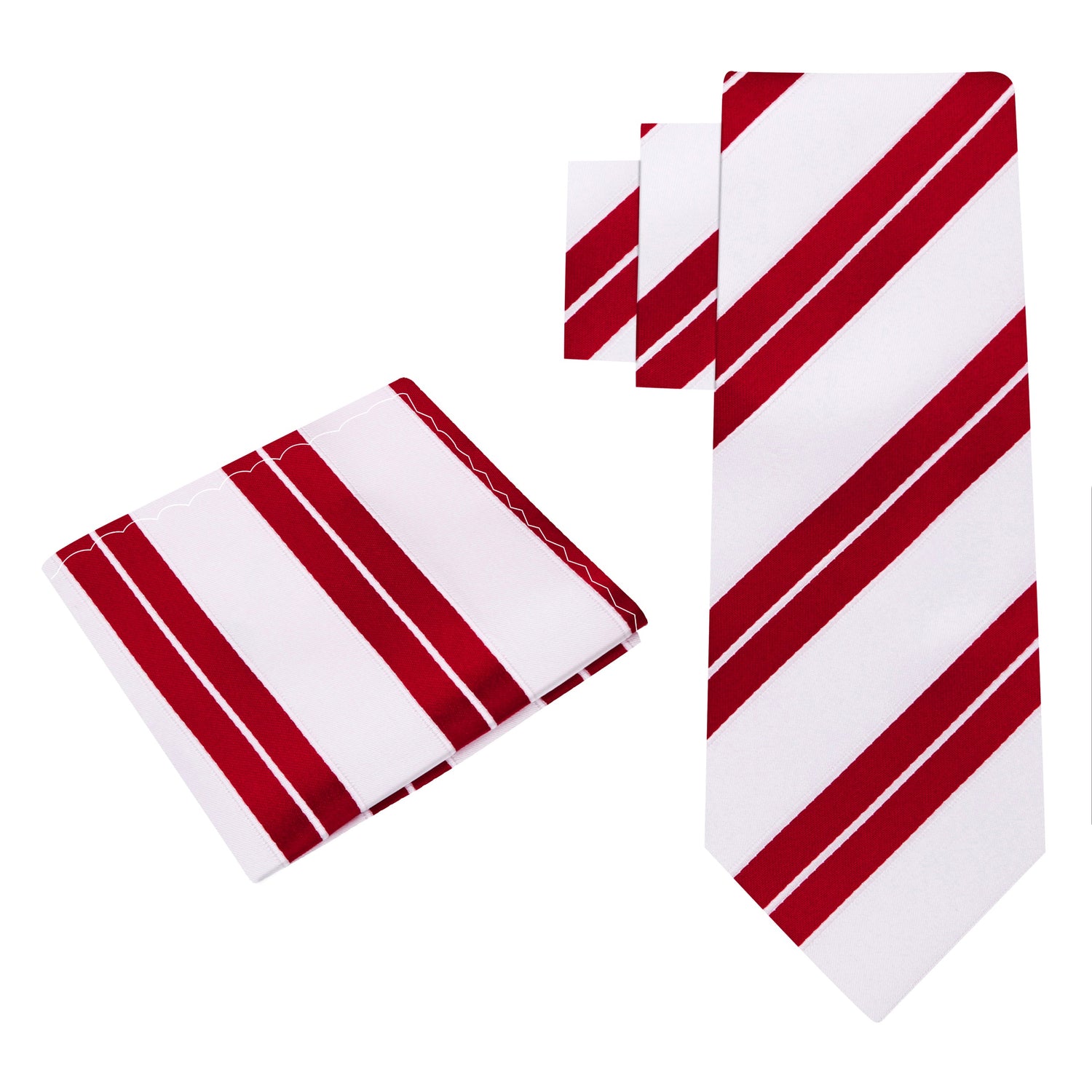 Alt View: White, Red Stripe Necktie and Matching Square