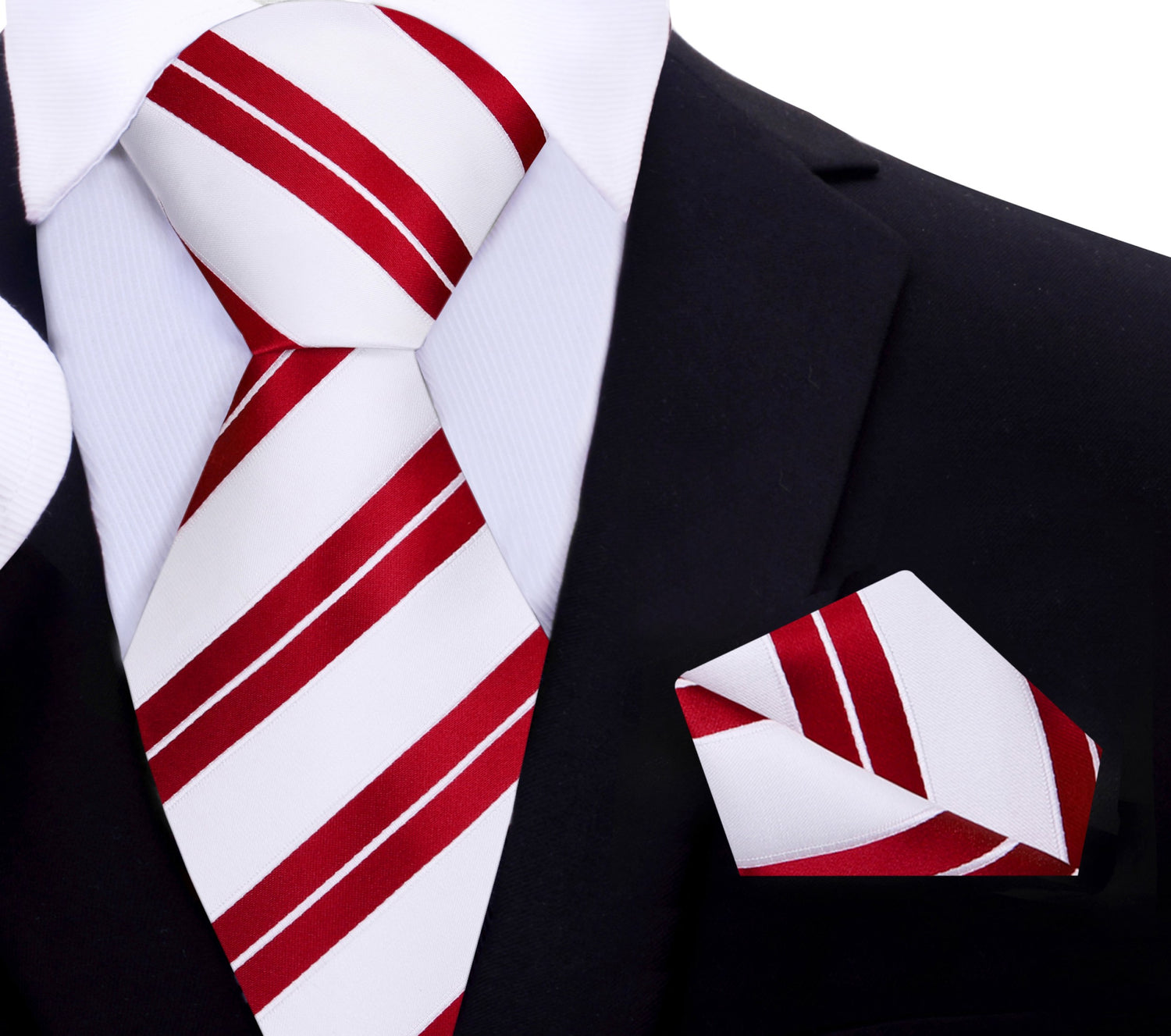 White, Red Stripe Necktie and Matching Square