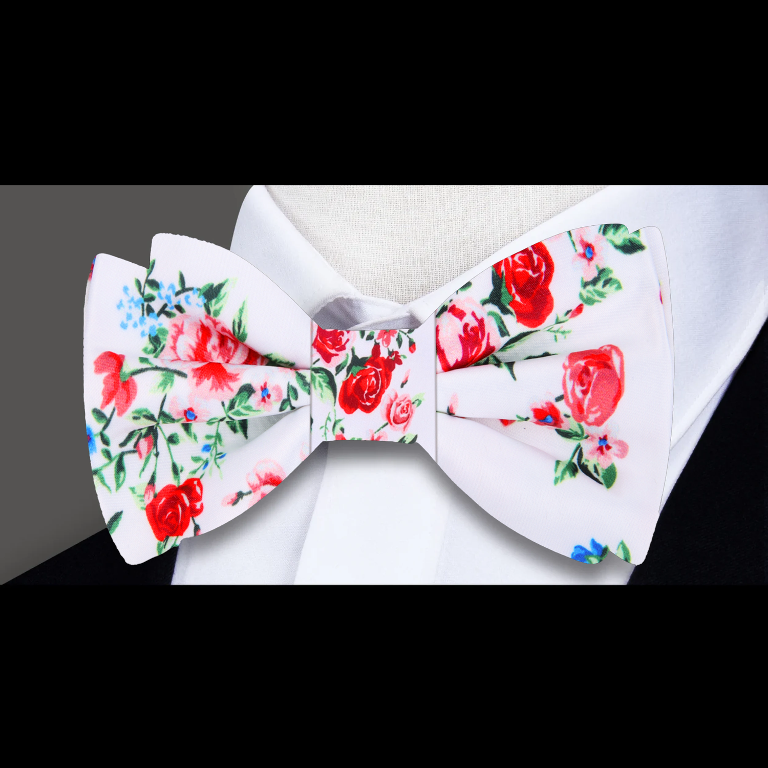 White, Red, Green Rose Bunches Bow Tie 