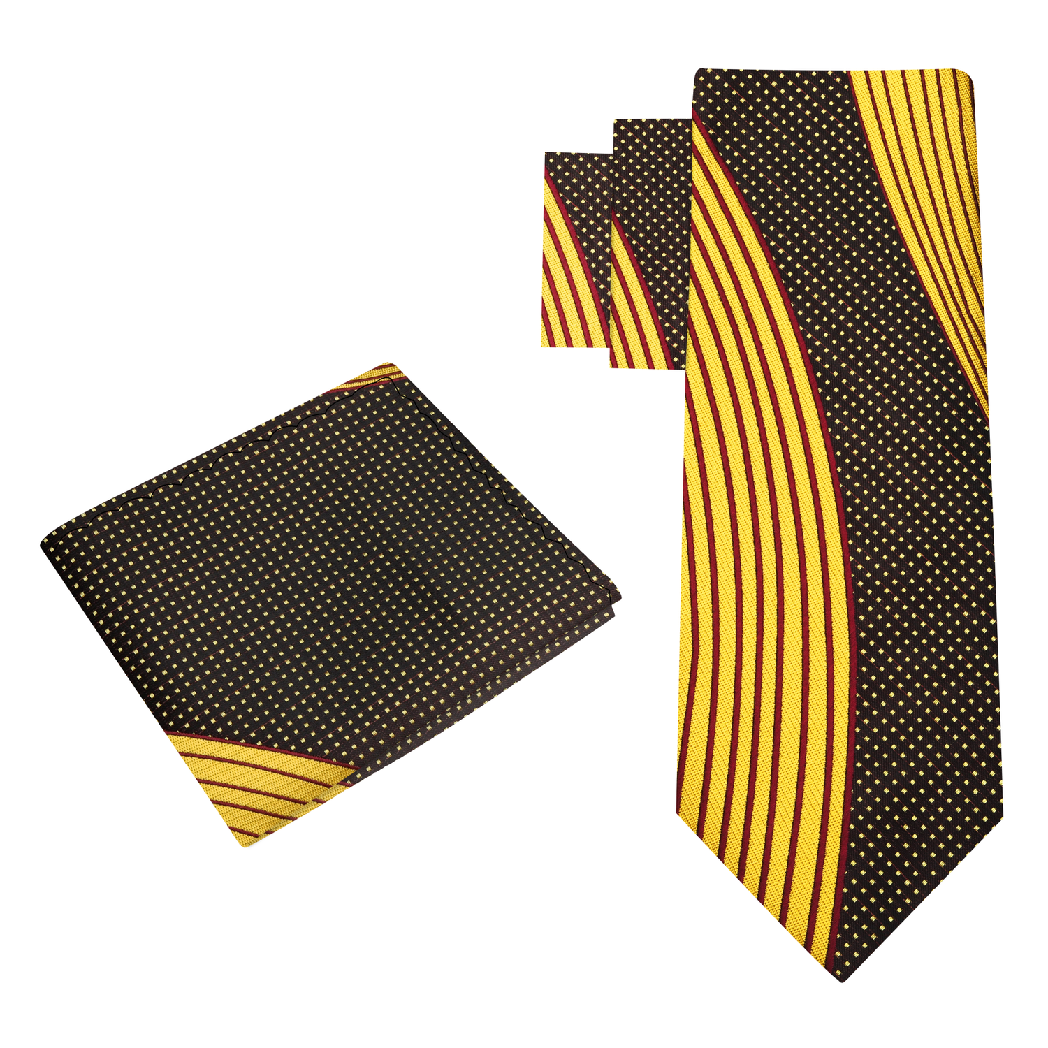 Alt View: Thin: Yellow Gold, Black, Burgundy Abstract Necktie and Square