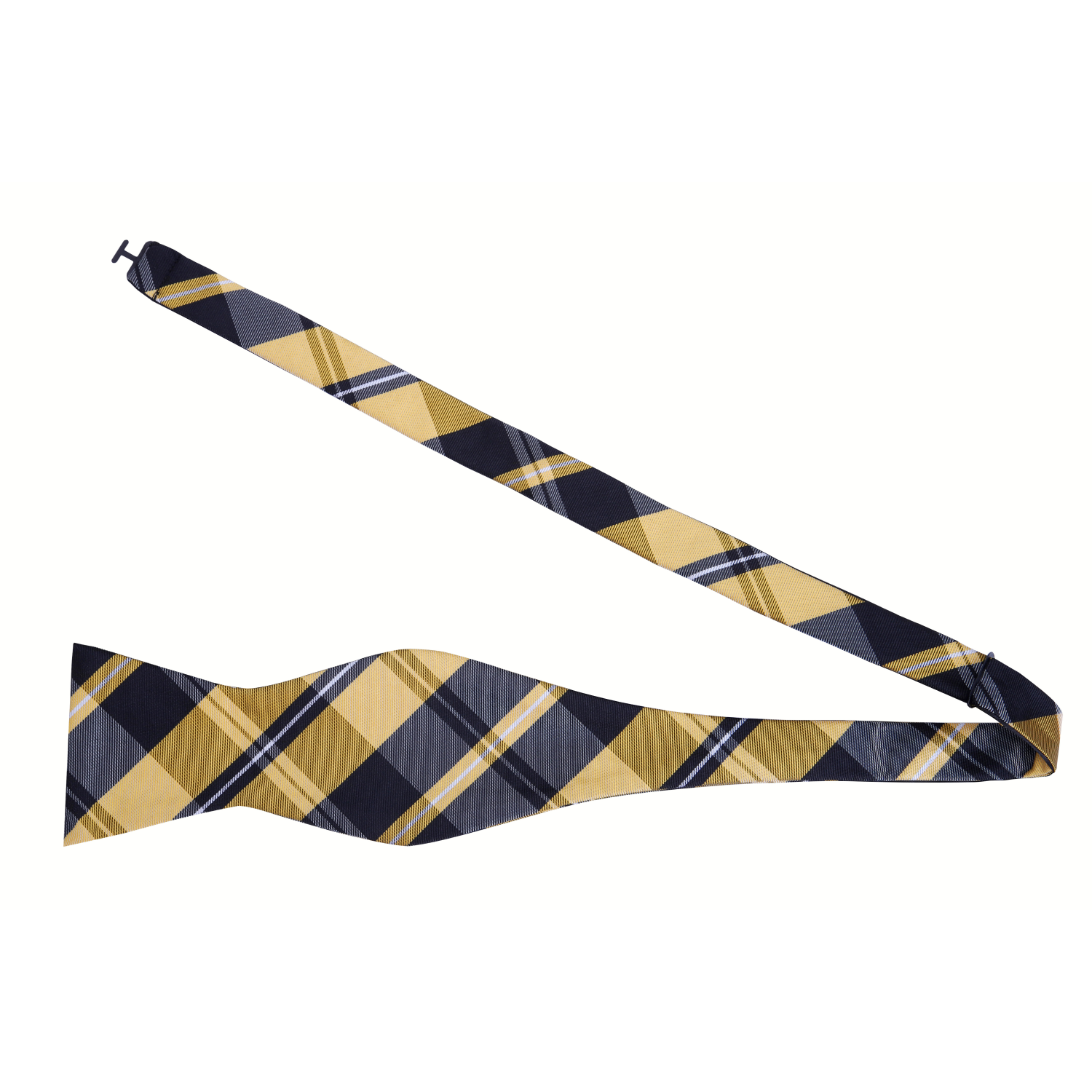 A Yellow, Black Plaid Pattern Silk Self Tie Bow Tie