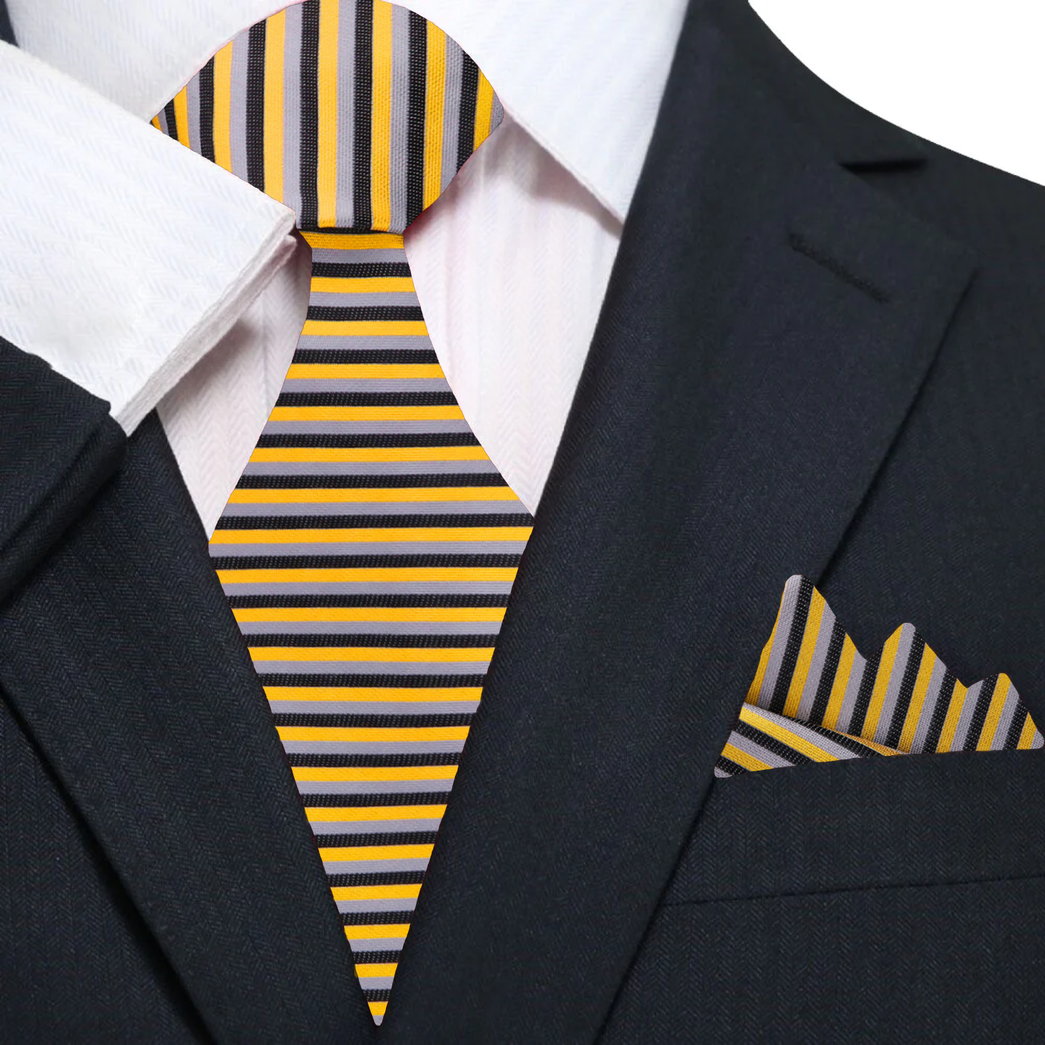 Primary Black, Gold Stripe Tie and Square