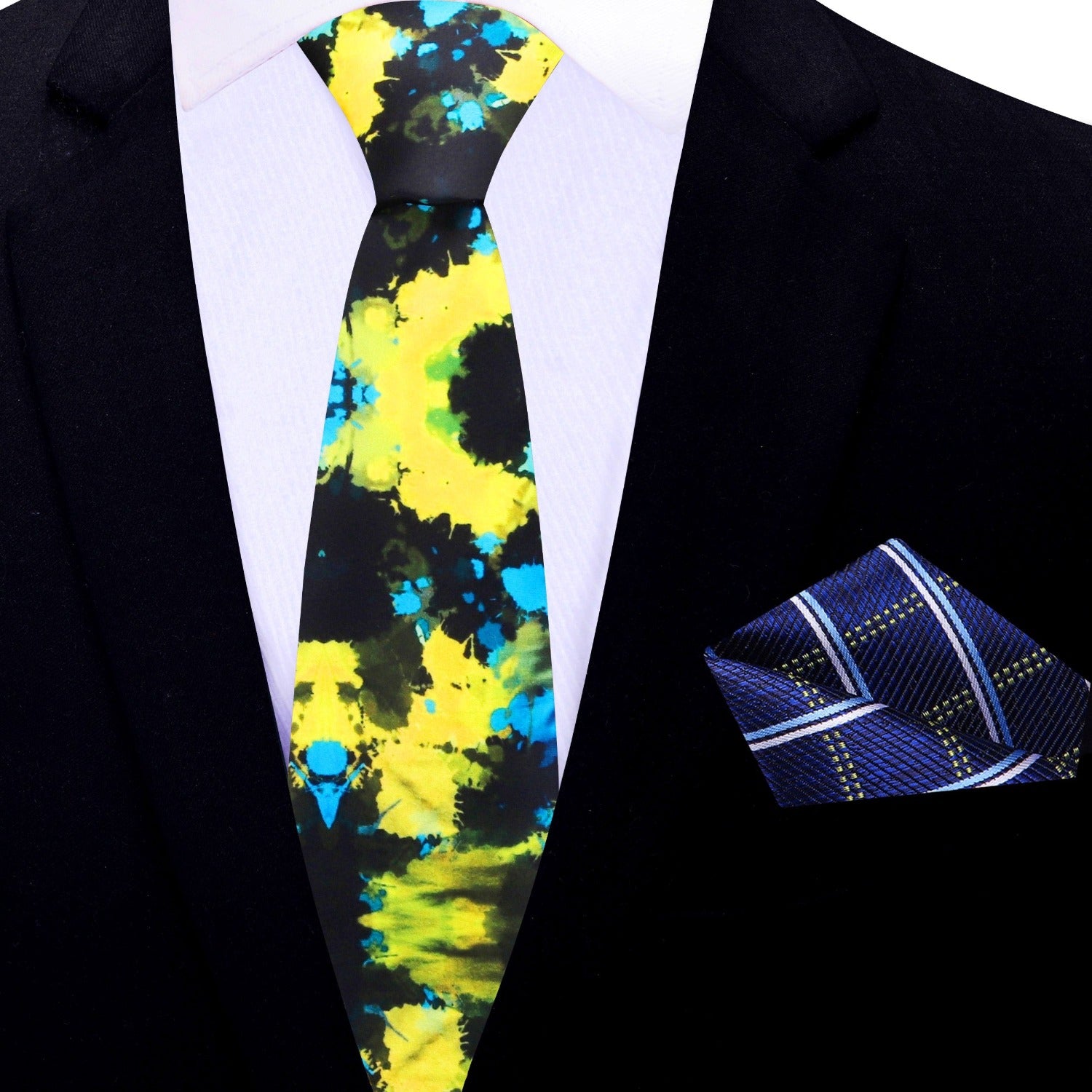 Yellow Abstract Thin Tie and Square