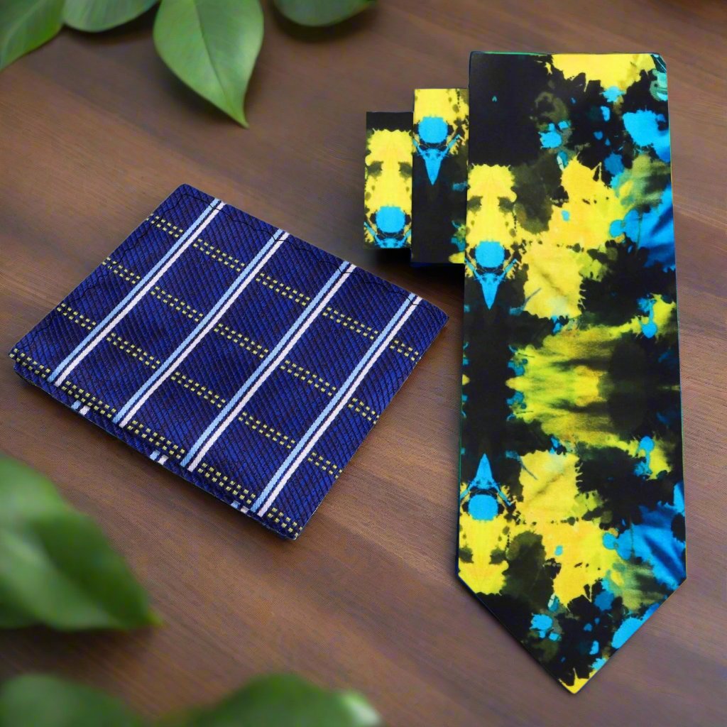 view 2 Premium Yellow Abstract Tie and Square