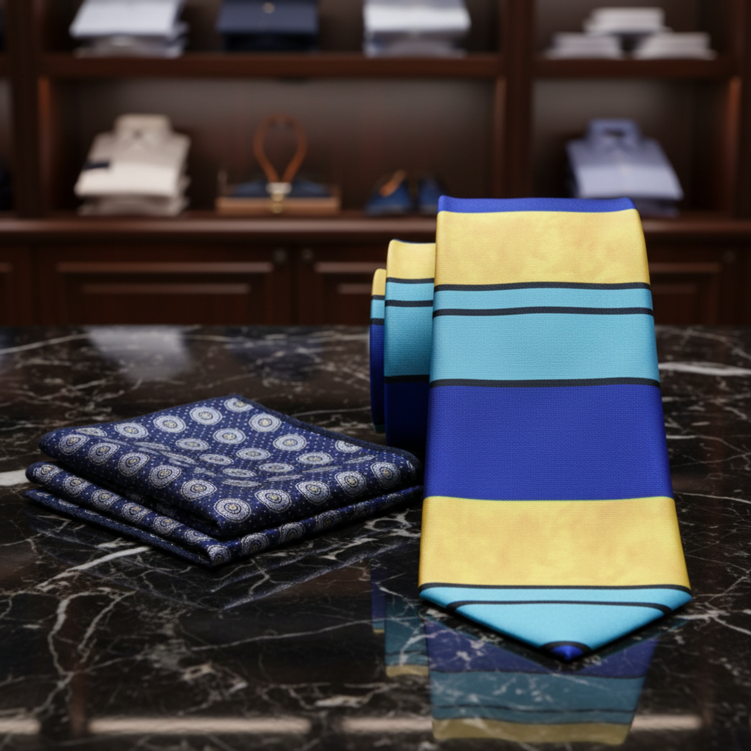 Royal Blue, Turquoise & Yellow Striped Necktie